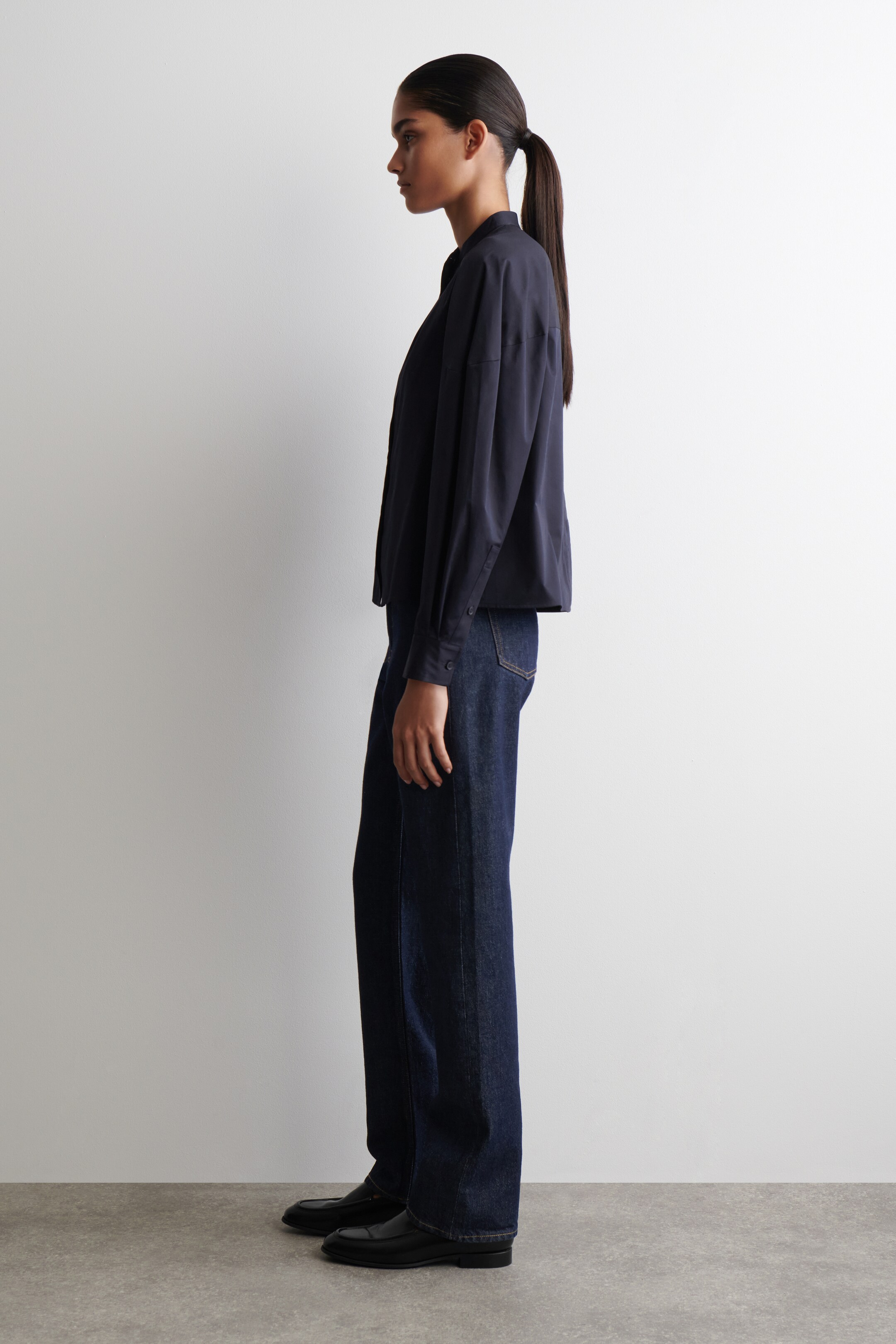 Agrandir l'image: CHEMISE SANS COL EN COTON - BLEU MARINE - FEMME | H&M CH 5