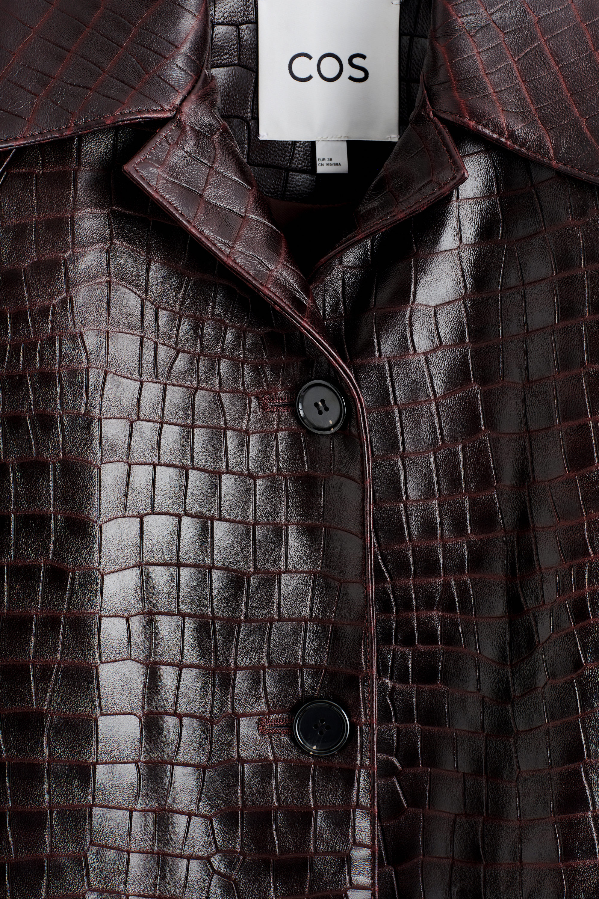 CROC-EFFECT LEATHER LONG COAT - DARK BROWN | COS DK
