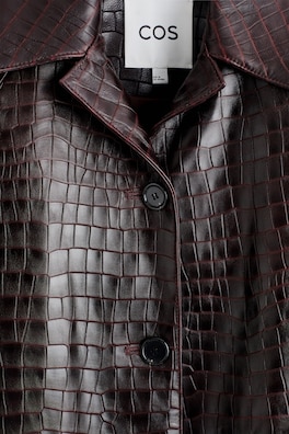 CROC-EFFECT LEATHER LONG COAT — DARK BROWN 2