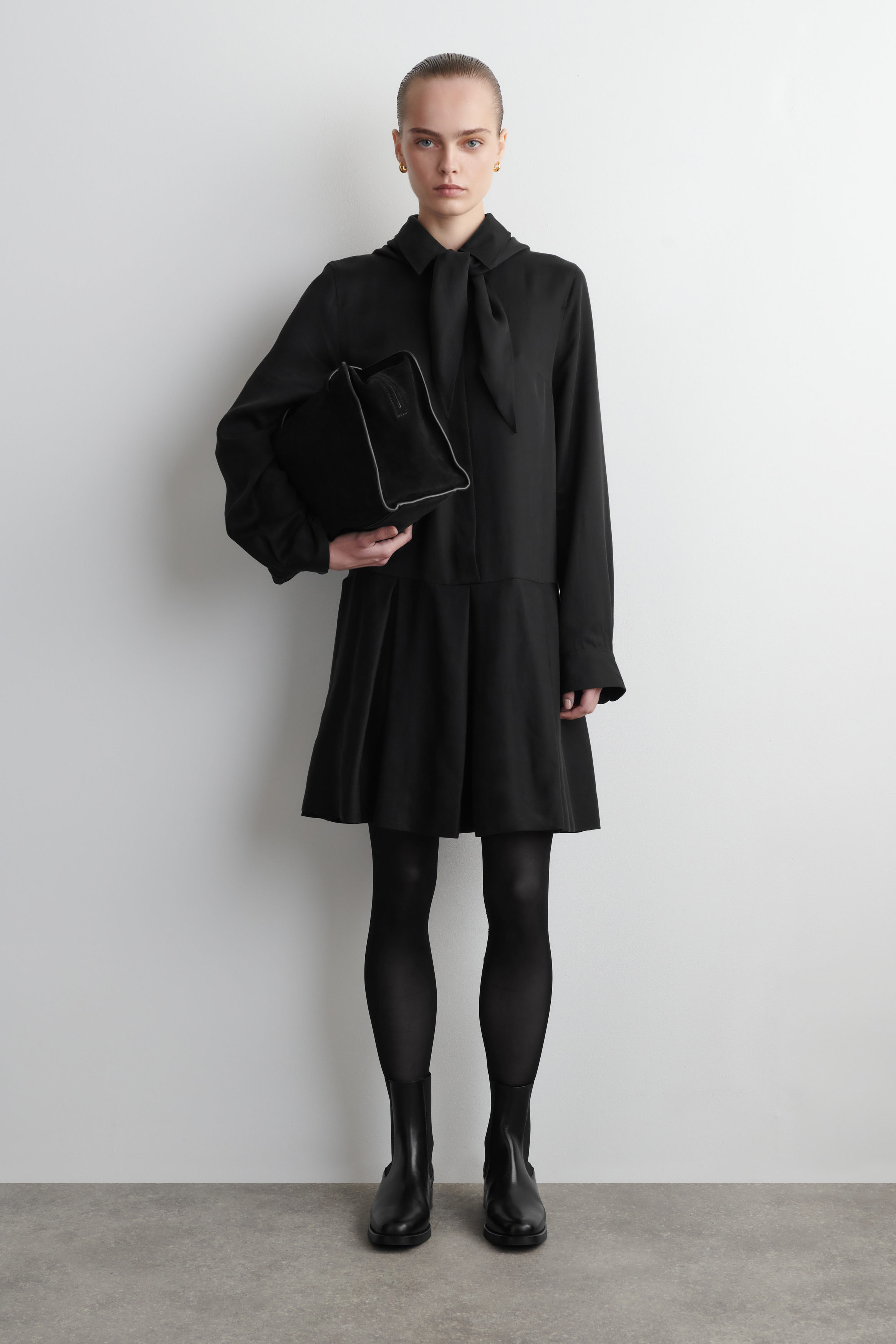 SCARF-DETAIL DROPPED-WAIST MINI DRESS - BLACK | COS US SCARF-DETAIL DROPPED-WAIST MINI DRESS - BLACK | COS US