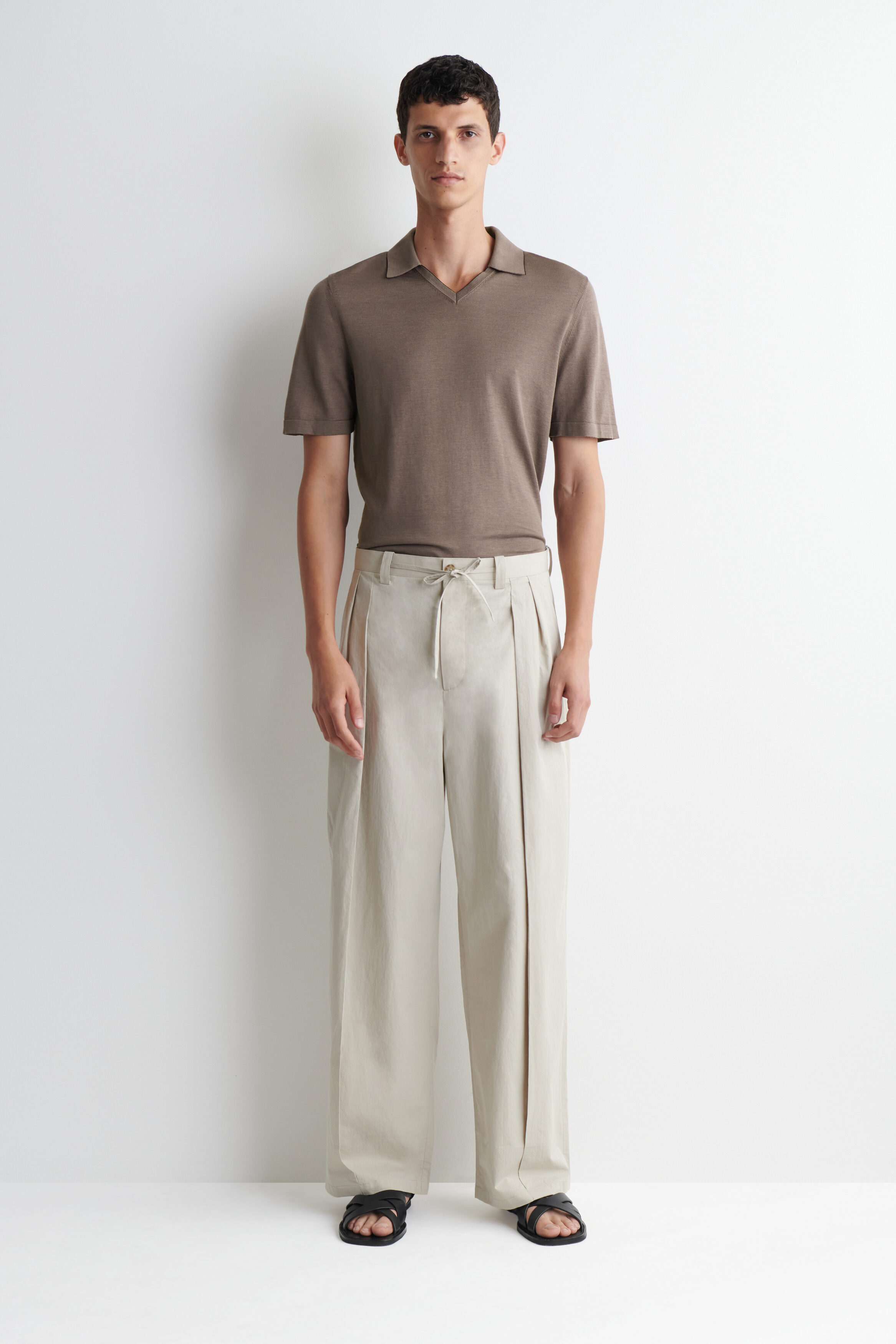 CONTRAST-TIPPED SILK-COTTON POLO SHIRT - BROWN | COS US