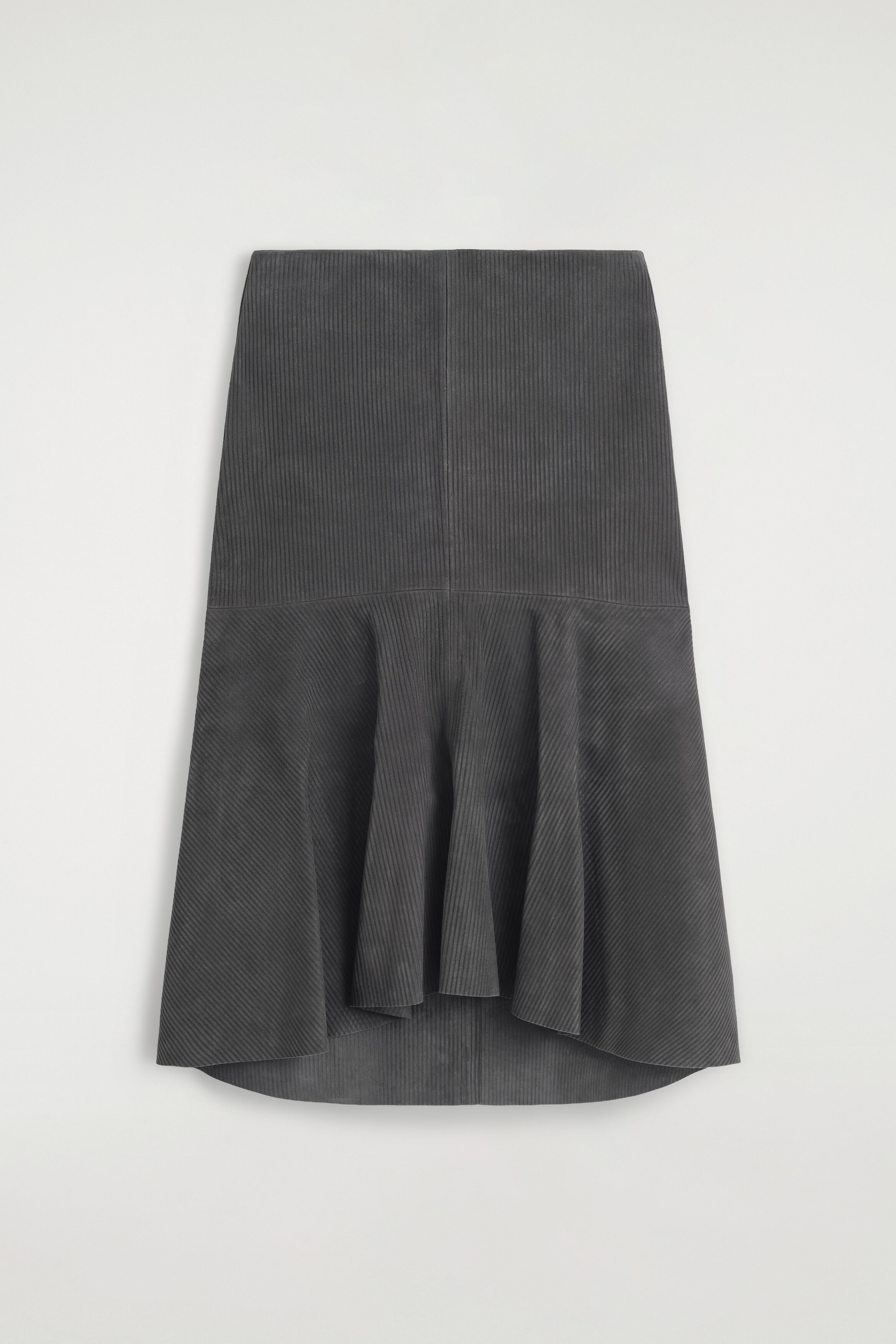 CORDED SUEDE FLARED MIDI SKIRT