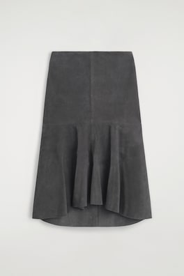 CORDED SUEDE FLARED MIDI SKIRT — ANTHRACITE 7