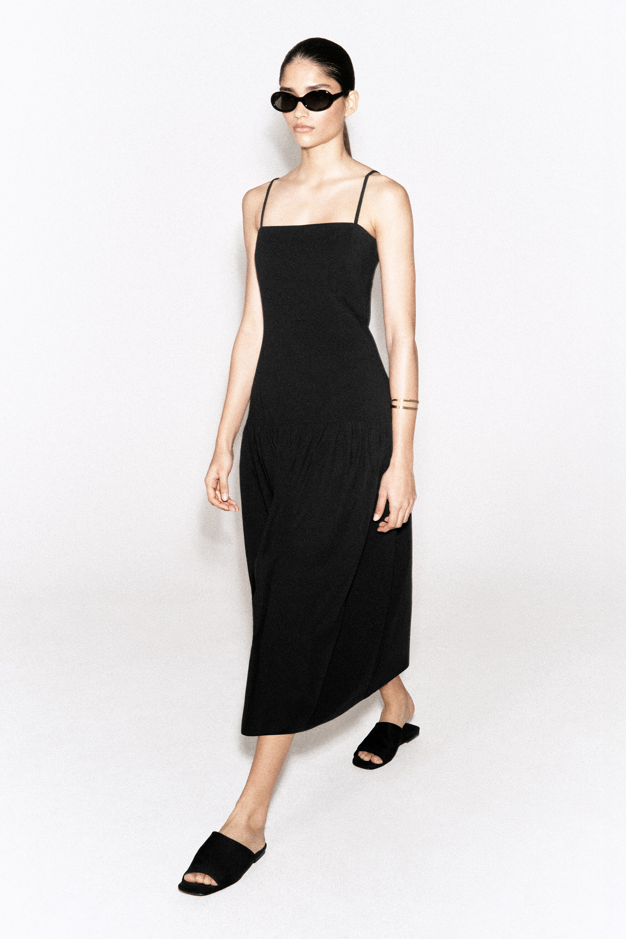 SCULPTED DROPPED-WAIST MIDI DRESS - BLACK | COS DK