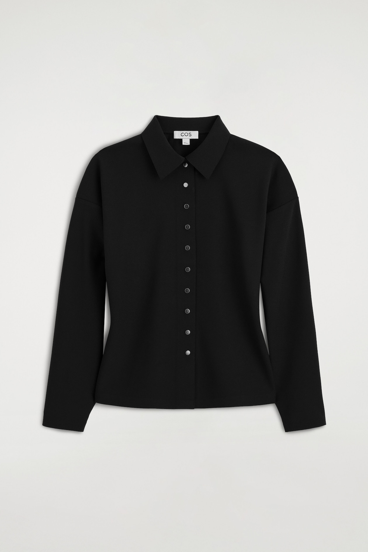 WAISTED CREPE-JERSEY SHIRT — BLACK