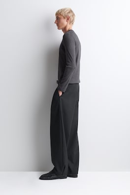 SLIM RIBBED COTTON LONG-SLEEVED T-SHIRT — CHARCOAL MÉLANGE 4