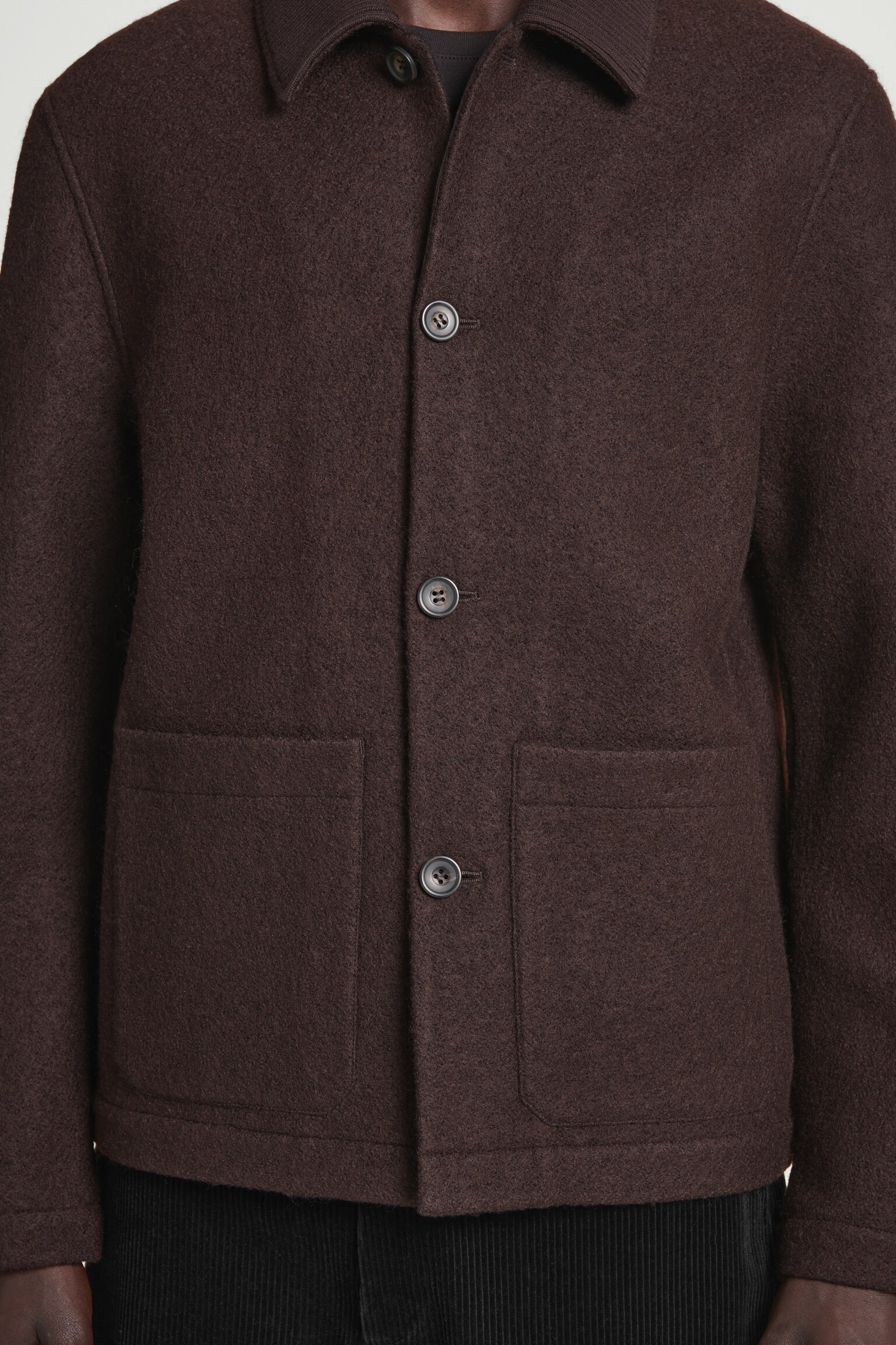 VESTE WORKWEAR EN LAINE BOUILLIE - BRUN FONCÉ - 5
