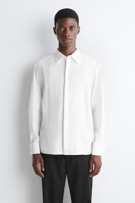 PINTUCKED COTTON TUXEDO SHIRT — CHALK 1
