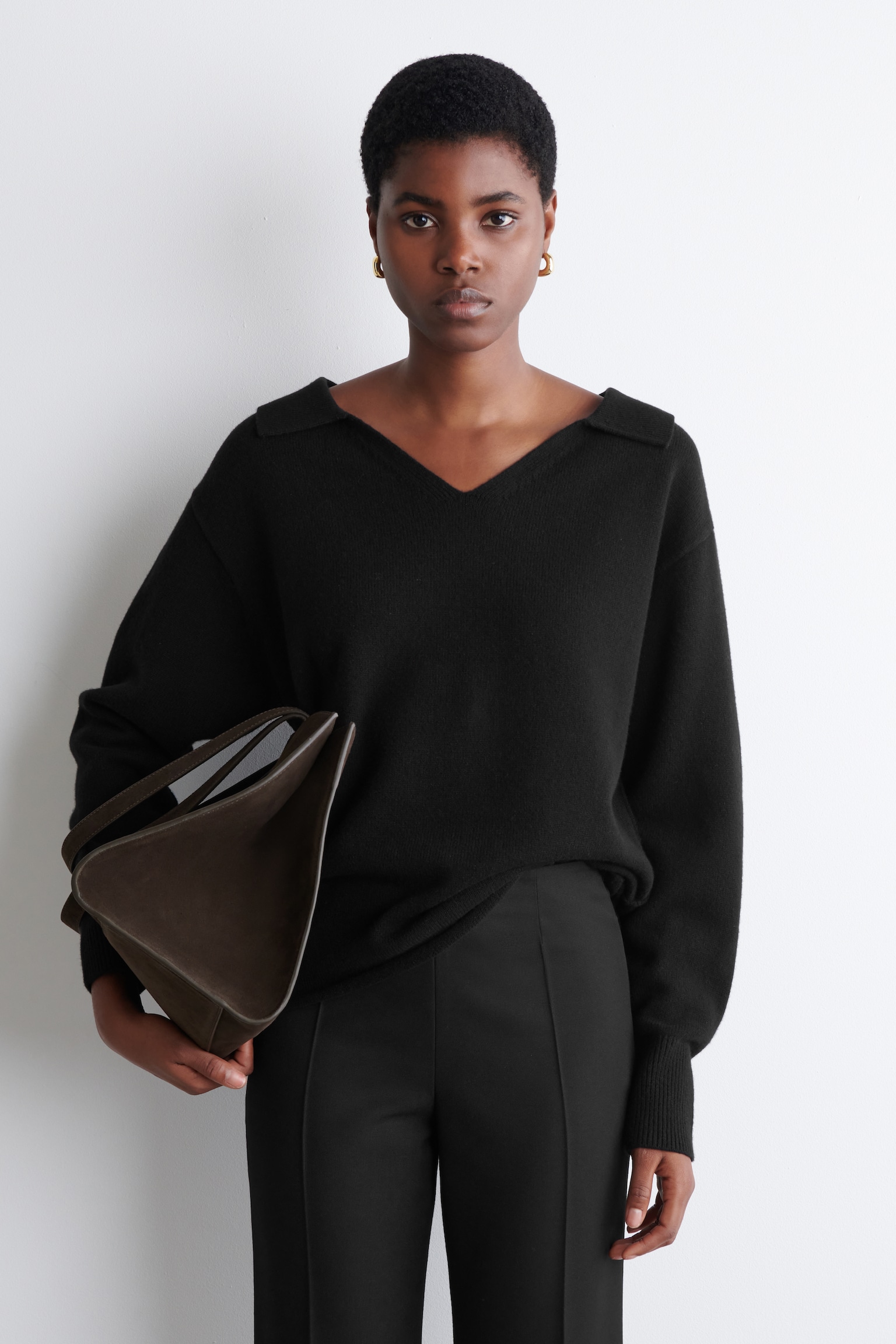 MERINO WOOL POLO JUMPER - BLACK/IVORY/BEIGE MÉLANGE