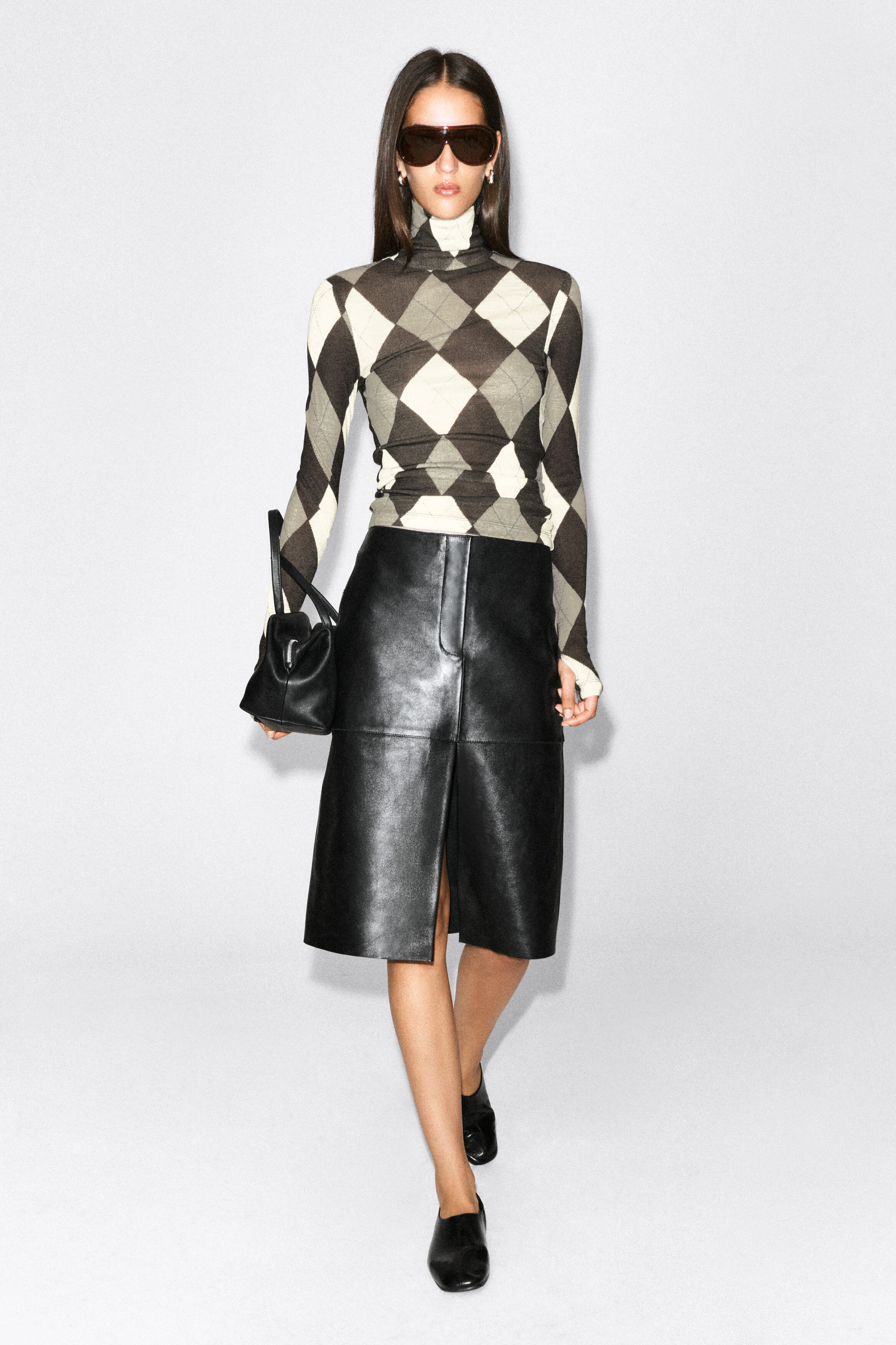 MERINO WOOL TURTLENECK TOP - BROWN / CREAM / ARGYLE | COS US