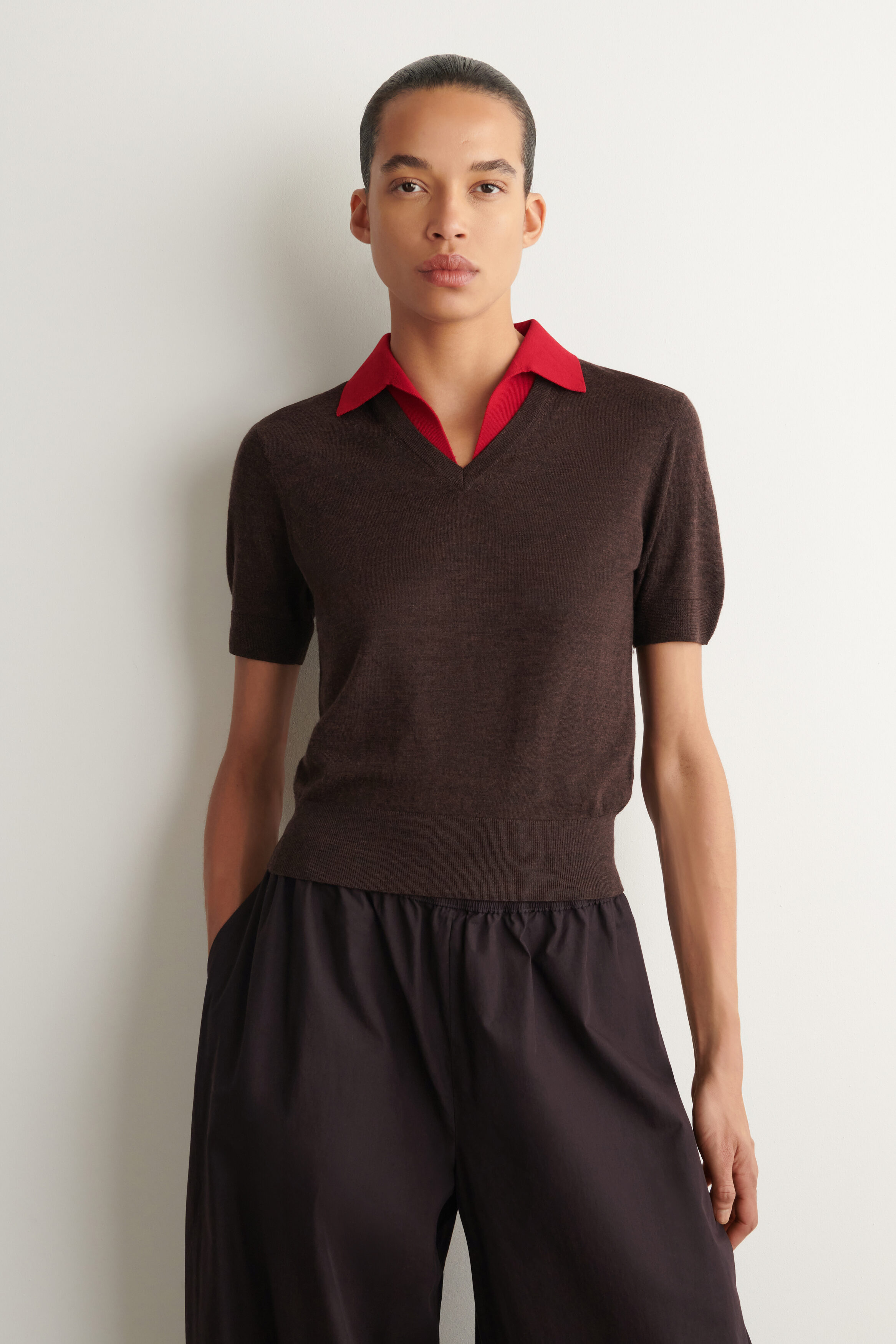 COS MERINO WOOL LAYERED POLO SHIRT
