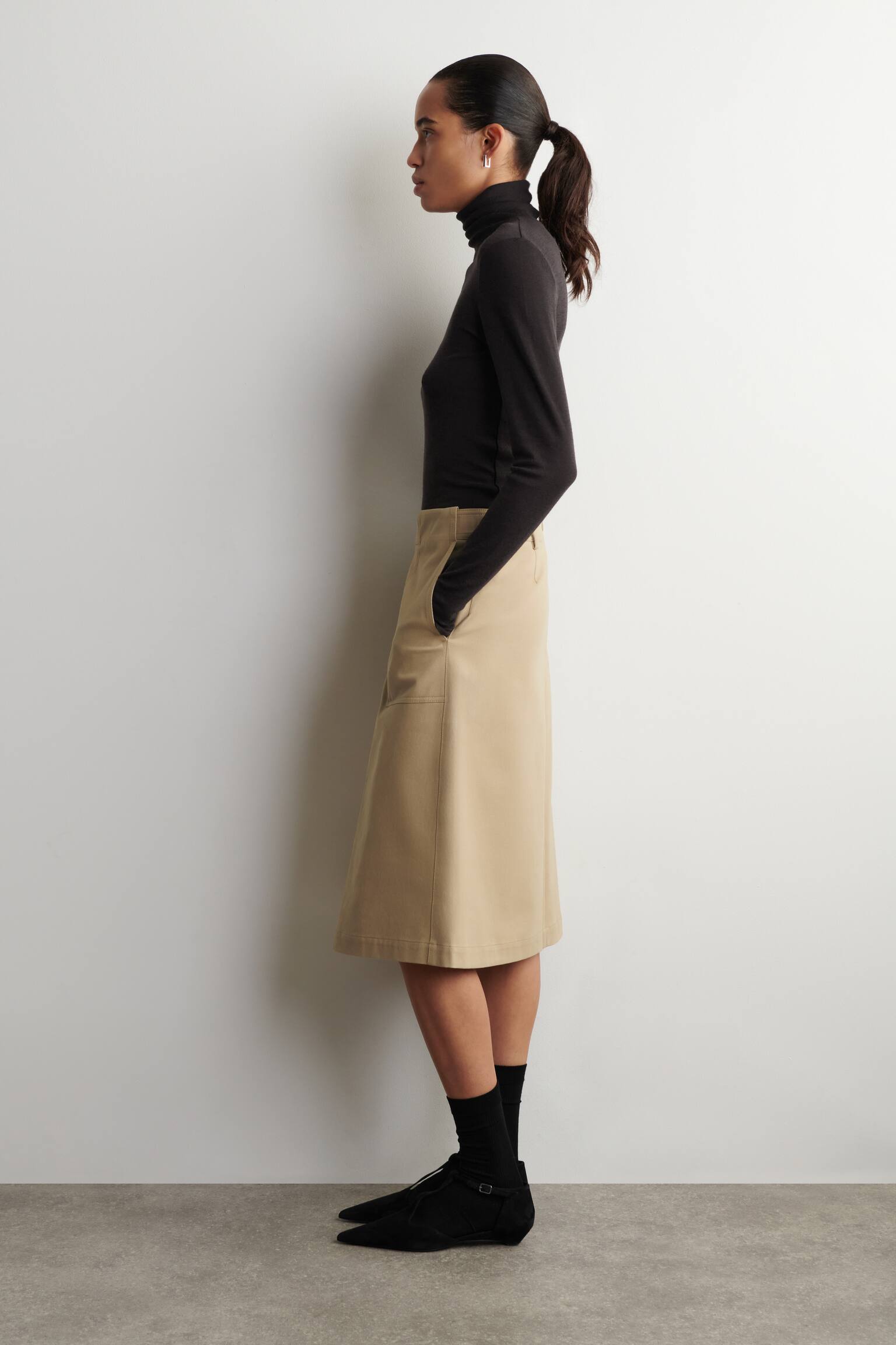 JUPE MIDI À PLIS FAÇON DÉCONSTRUITE EN COTON - BEIGE - 4