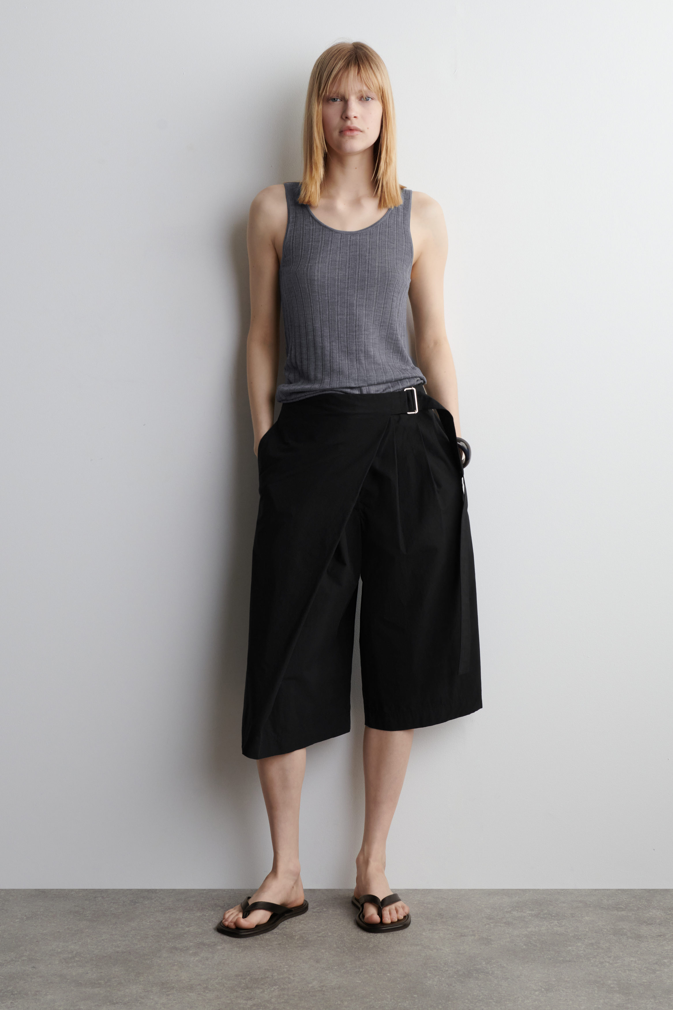 RIBBED-KNIT SILK TANK TOP - GREY MÉLANGE | COS