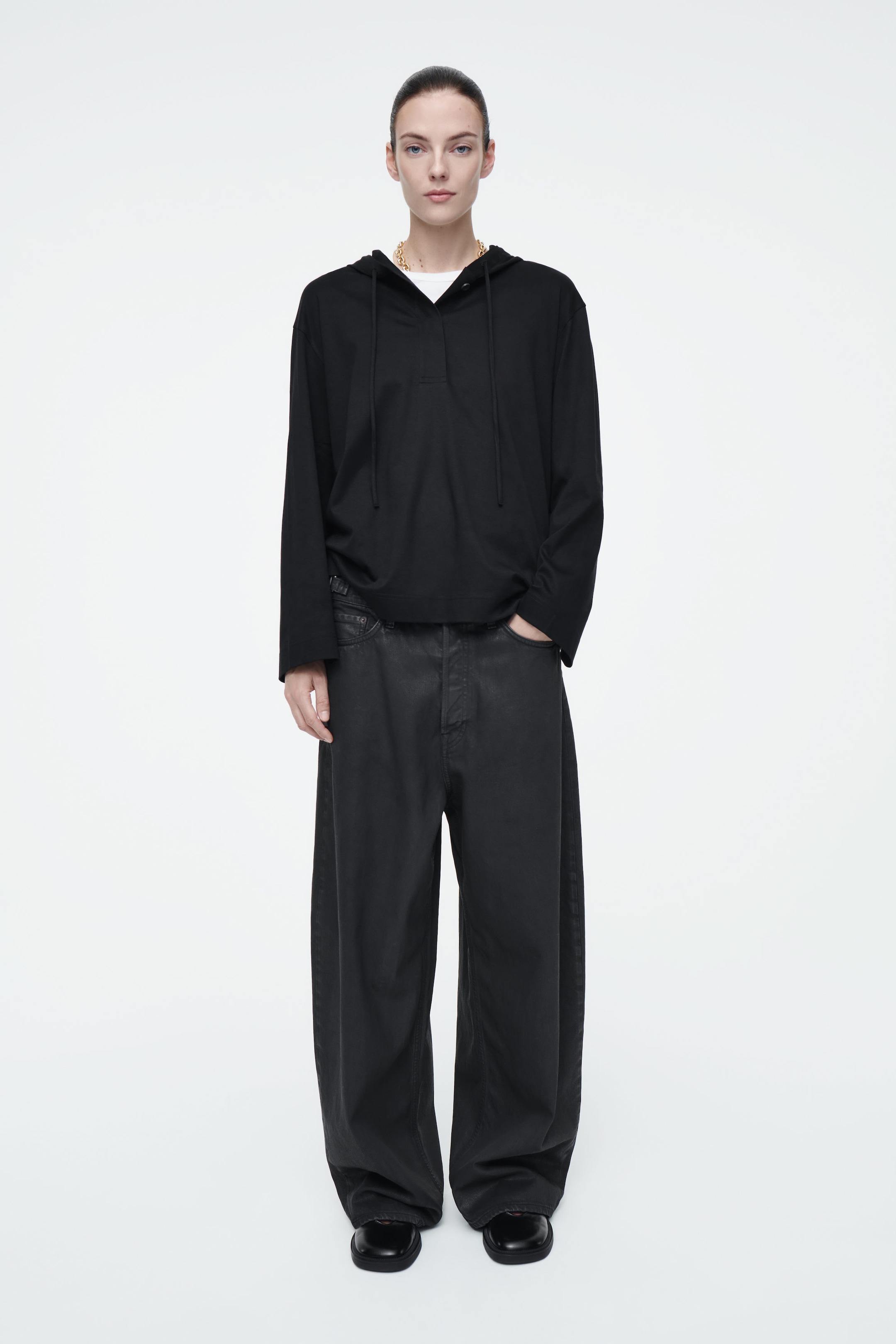 BUTTONED LIGHTWEIGHT JERSEY HOODIE
