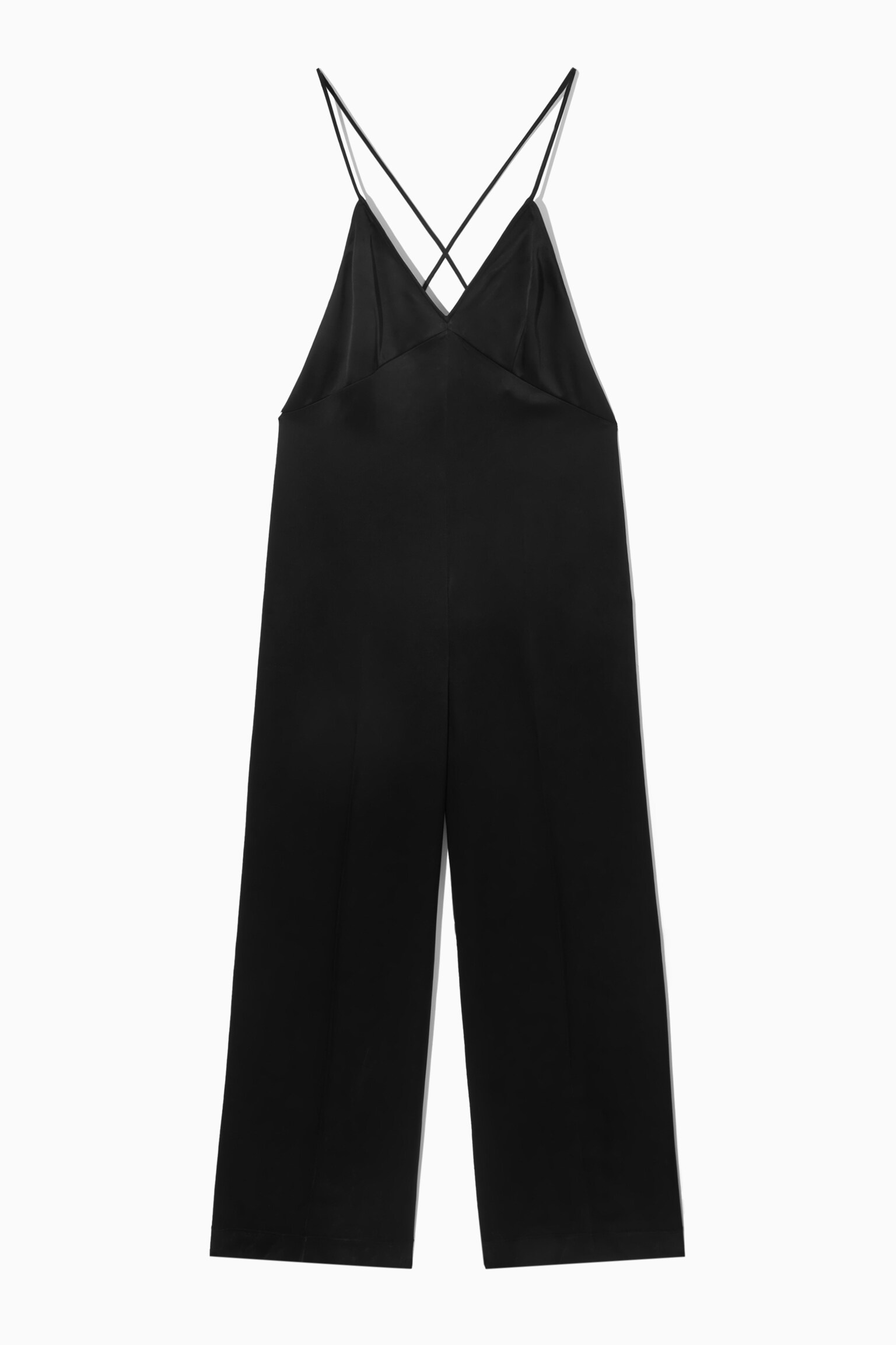 OPEN-BACK SATIN WIDE-LEG JUMPSUIT - BLACK
