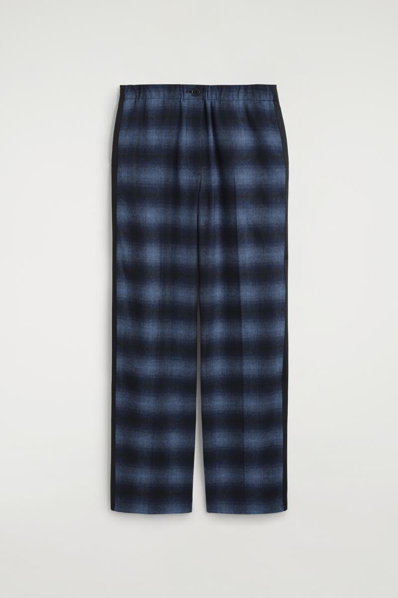 Satin-Detail Checked Wool-Blend Pants