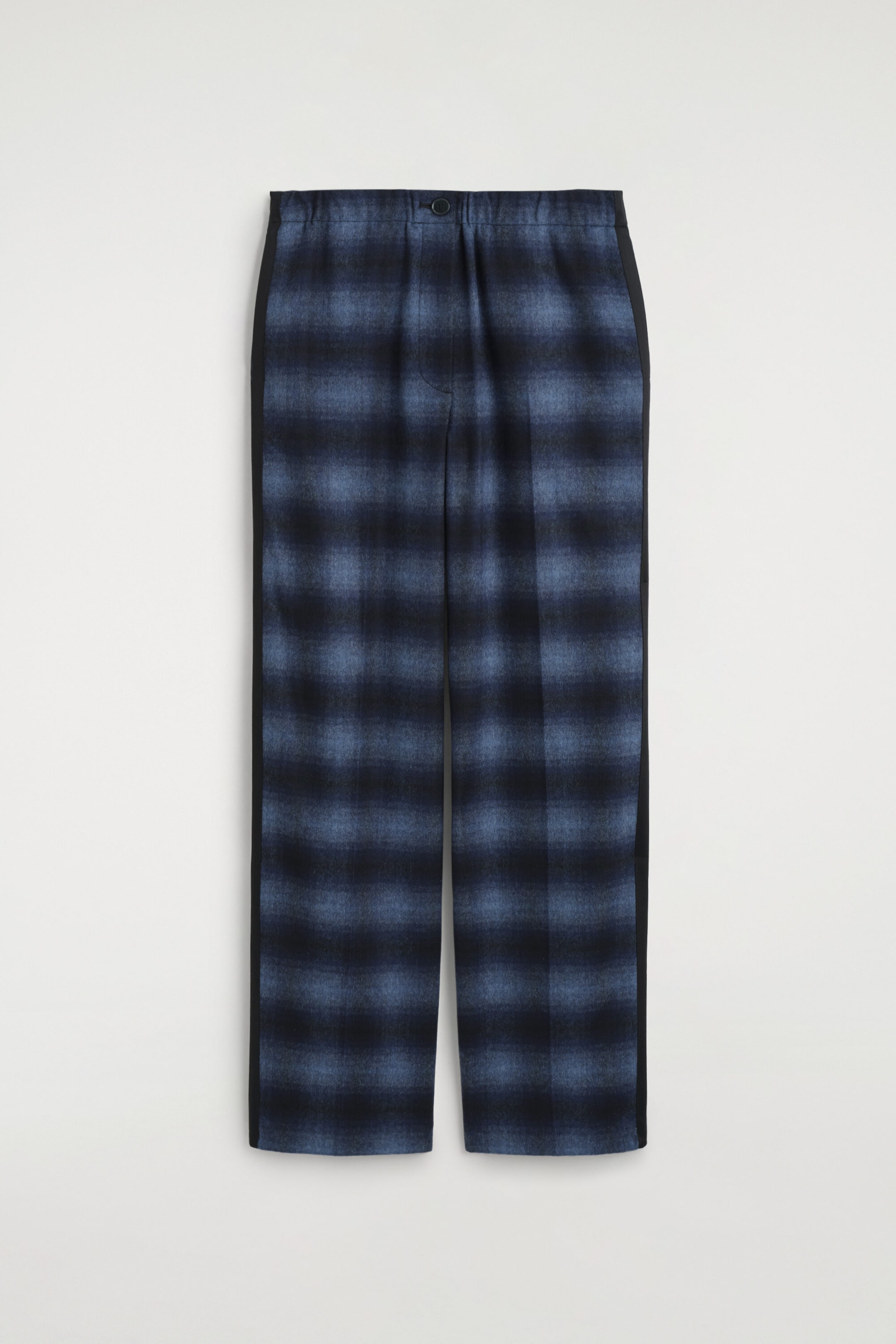 SATIN-DETAIL CHECKED WOOL-BLEND TROUSERS