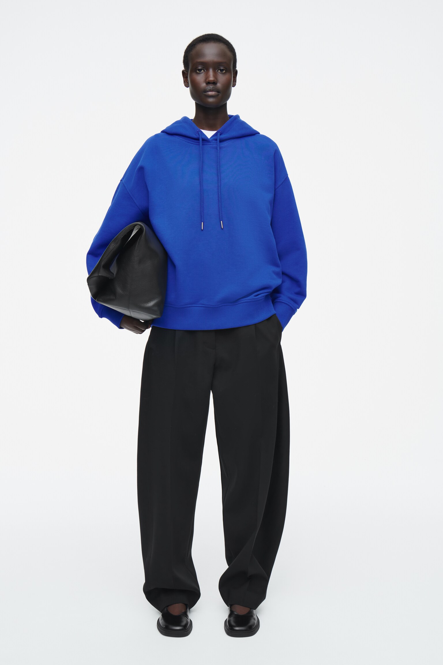 OVERSIZED JERSEY HOODIE - COBALT BLUE/BLACK - 5