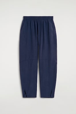 PANELED ELASTICATED BARREL-LEG PANTS — NAVY 7
