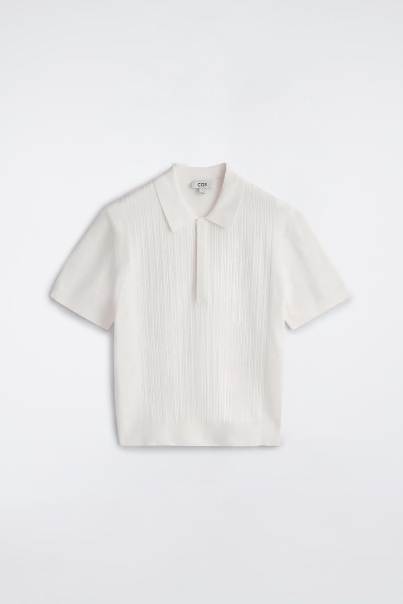 Textured-Panel Cotton Polo Shirt