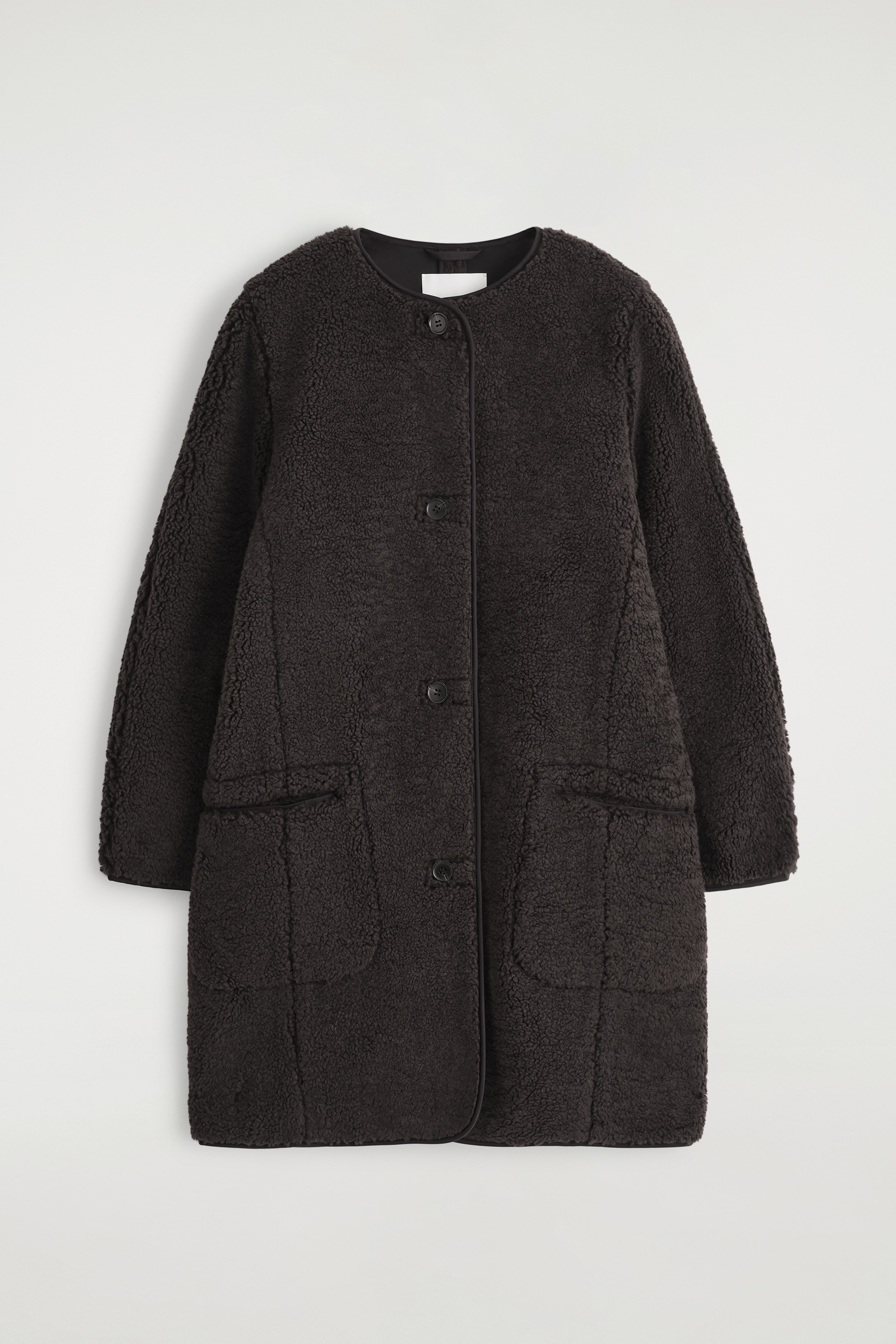 LONGLINE TEDDY JACKET - DARK BROWN/ECRU