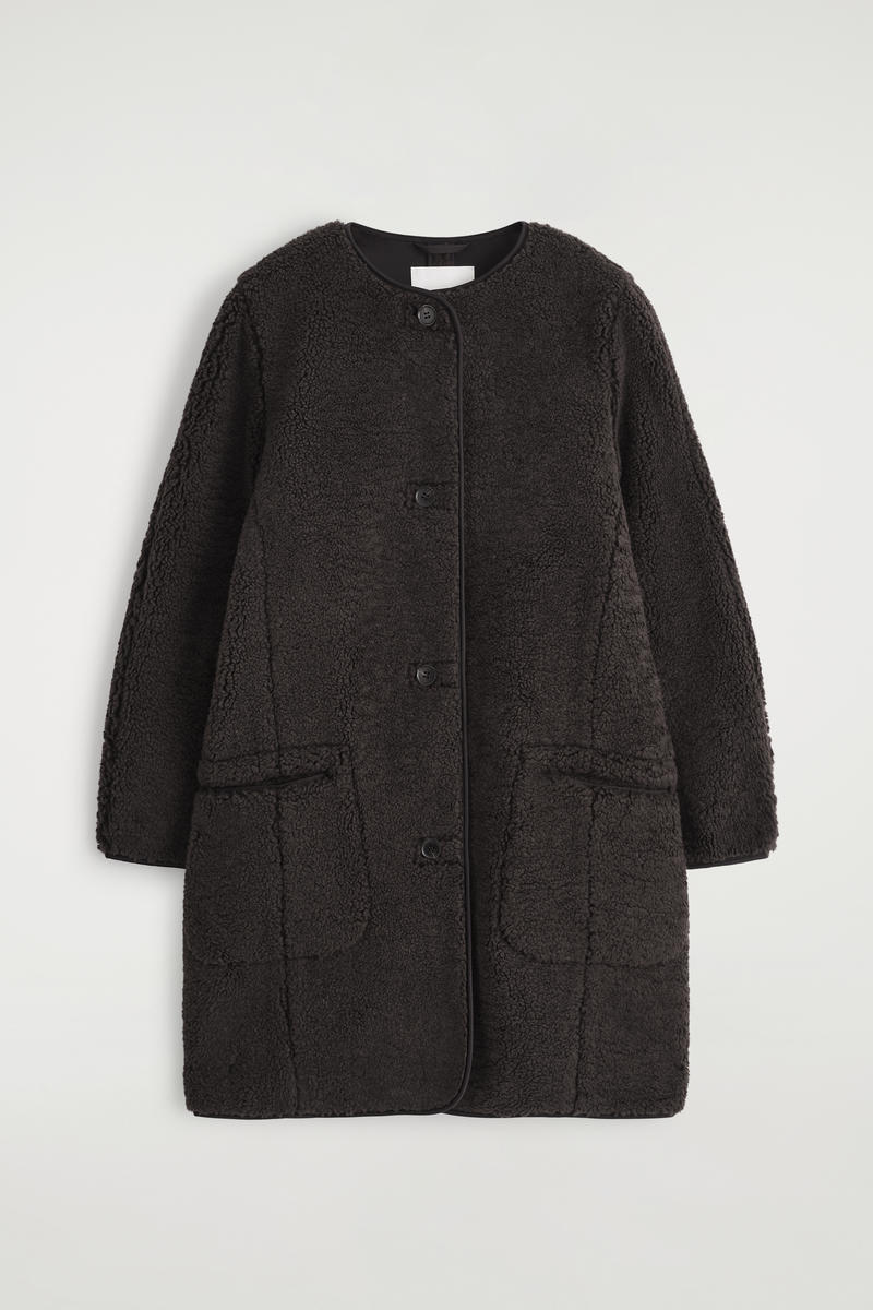 Cos Longline Teddy Jacket In Black