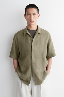 LINEN SHORT-SLEEVED SHIRT — KHAKI 1