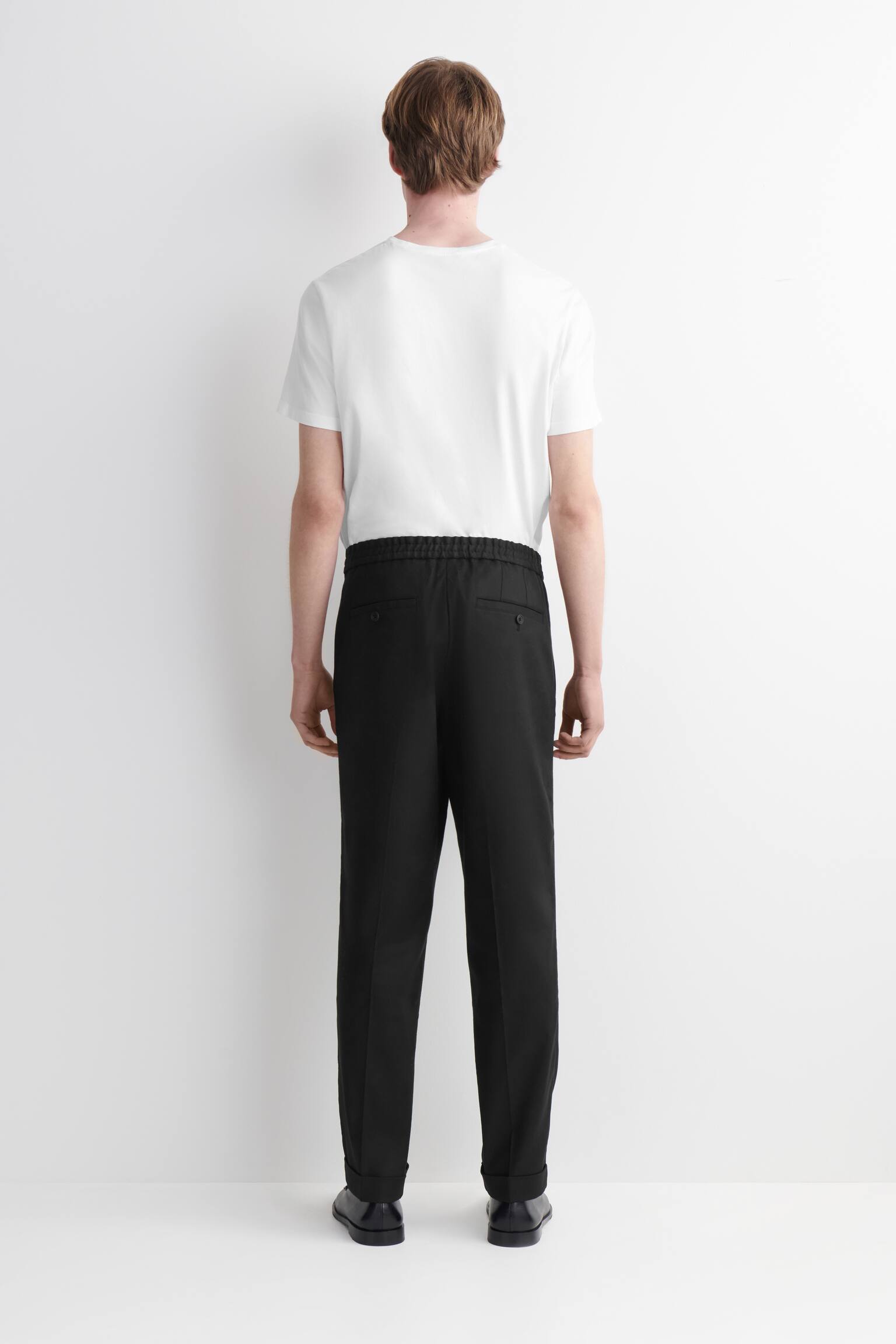 Calças de linho e algodão, corte justo e perna reta - PRETO/BEGE - 4