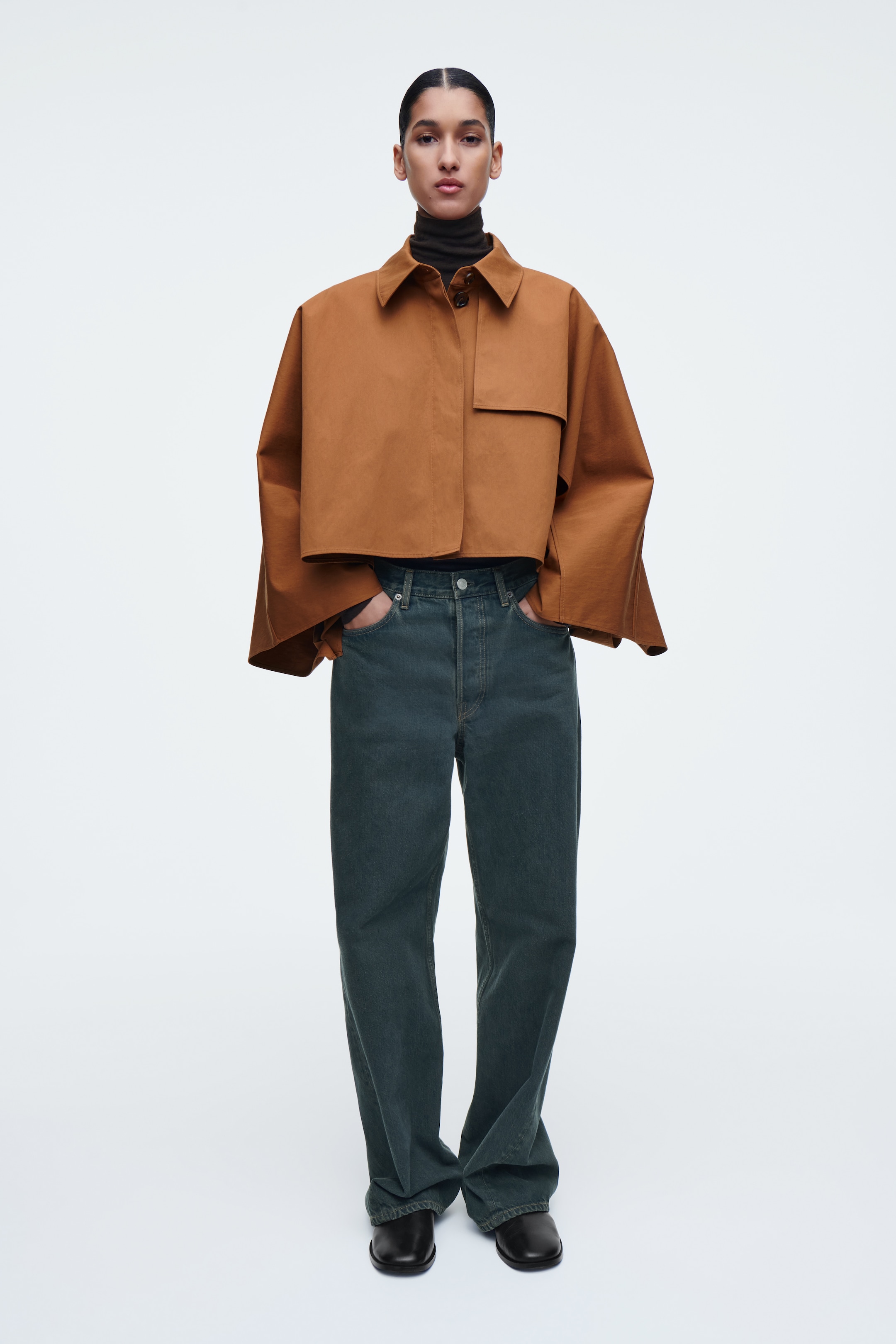 Agrandir l'image: CAPE FAÇON TRENCH-COAT COURTE - ROUILLE - FEMME | H&M BE 1