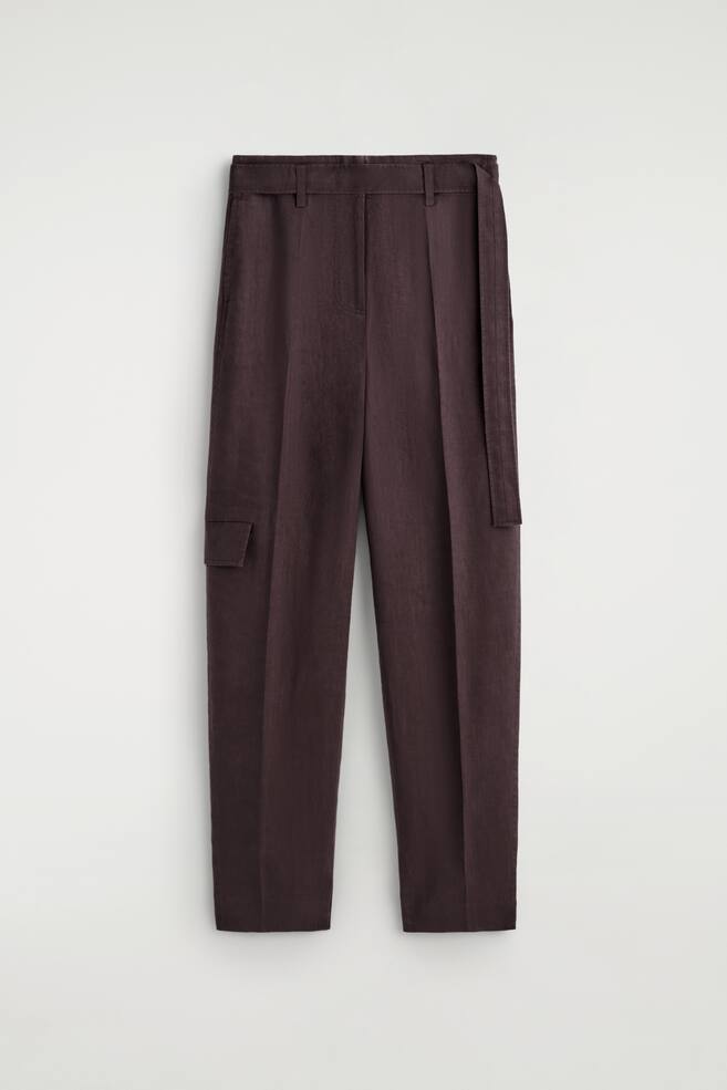 LEINENHOSE MIT BARREL-BEIN UND GÜRTEL - BURGUNDERROT/BEIGE - 1