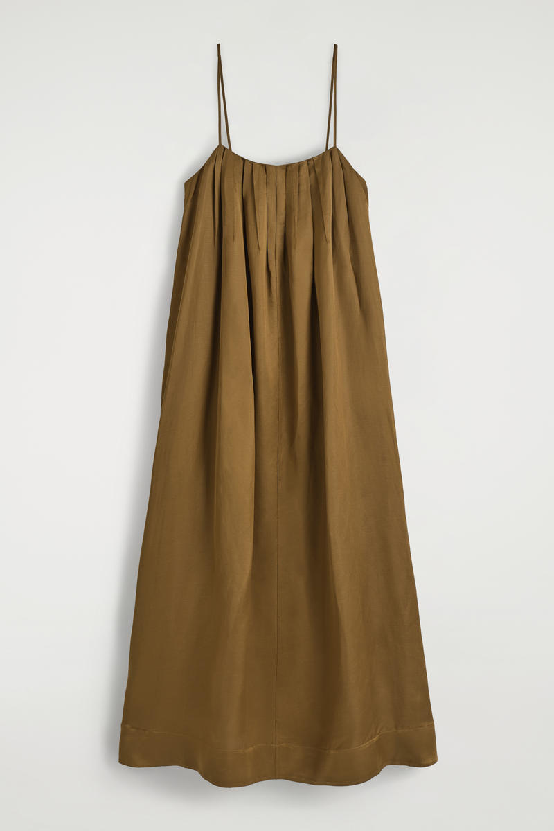 COS Pleated Fluid Maxi Dress In Beige Women's Size 44