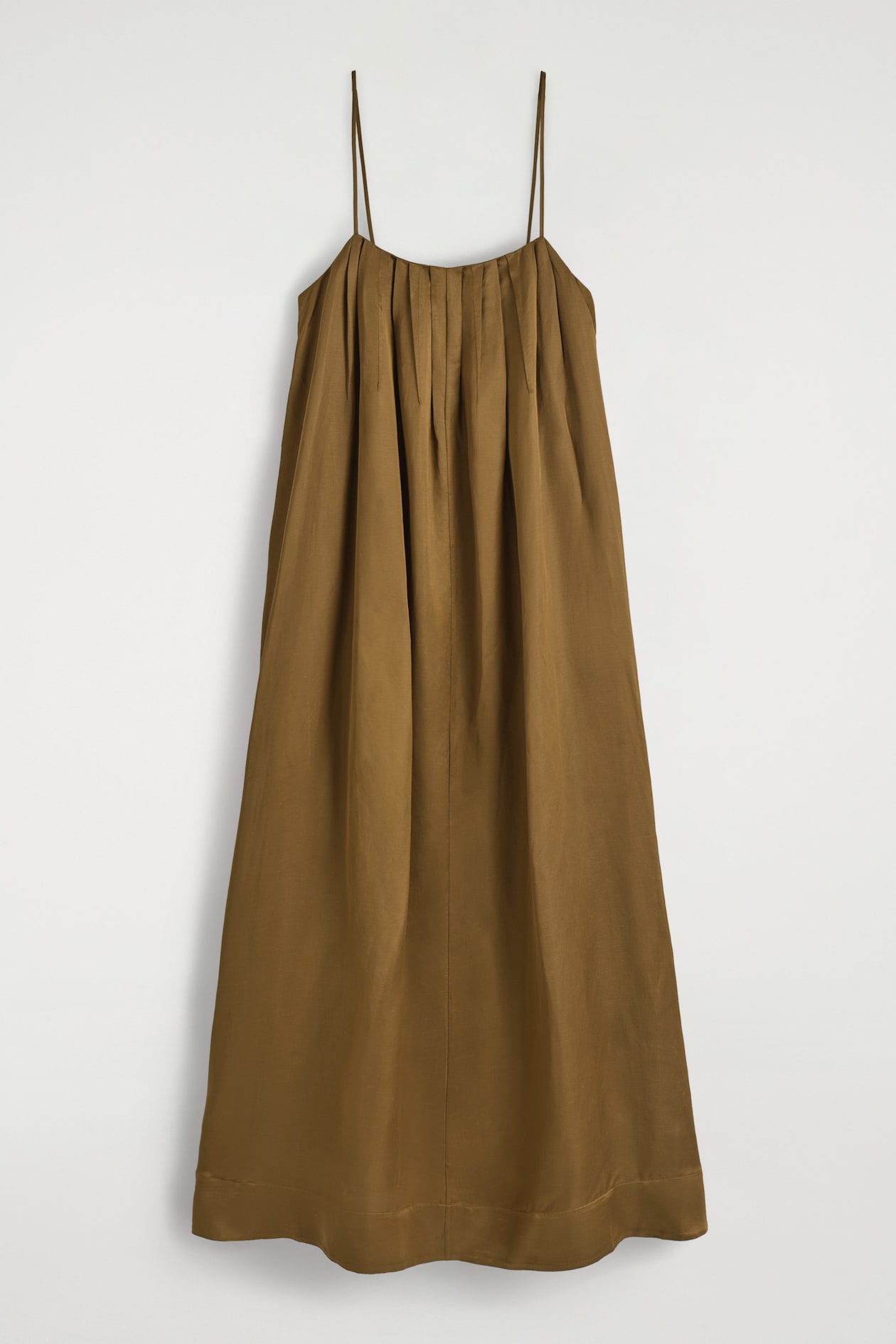 PLEATED FLUID MAXI DRESS — OCHRE