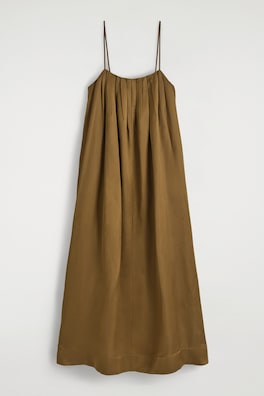 PLEATED FLUID MAXI DRESS — OCHRE 2