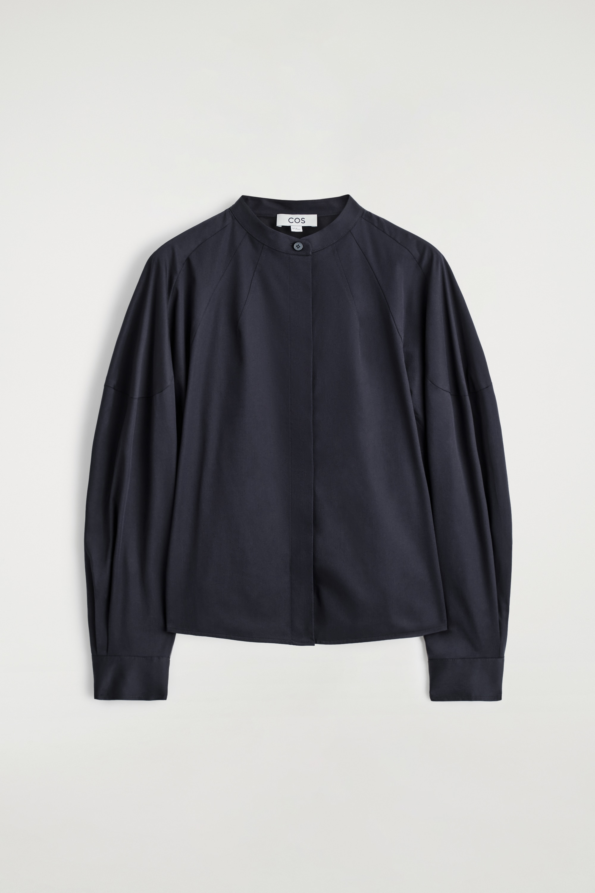 CHEMISE SANS COL EN COTON - BLEU MARINE/BLANC