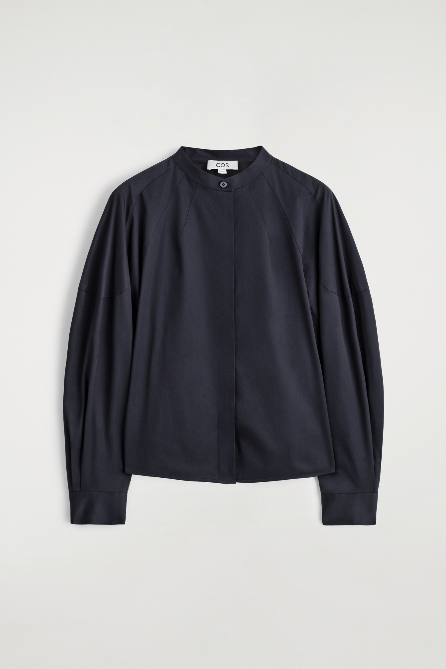 CHEMISE SANS COL EN COTON - BLEU MARINE/BLANC - 2