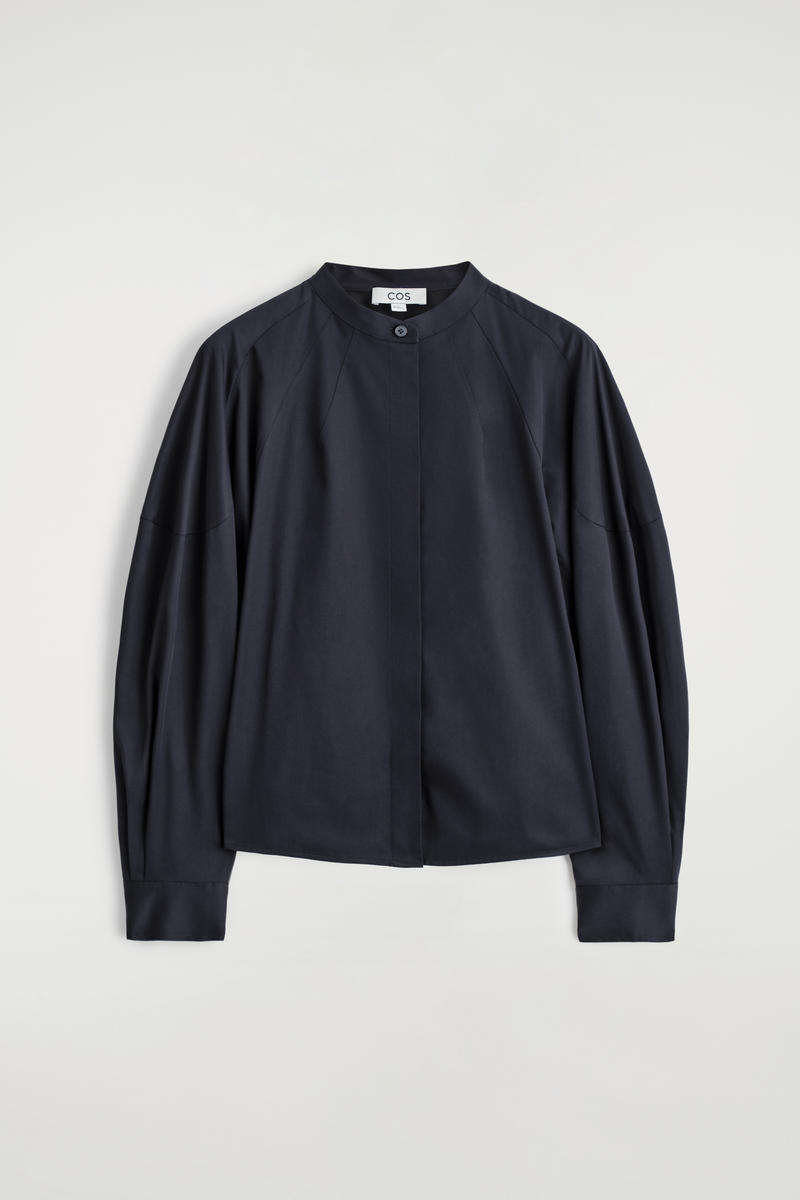 Cos Collarless Cotton Shirt In Blue