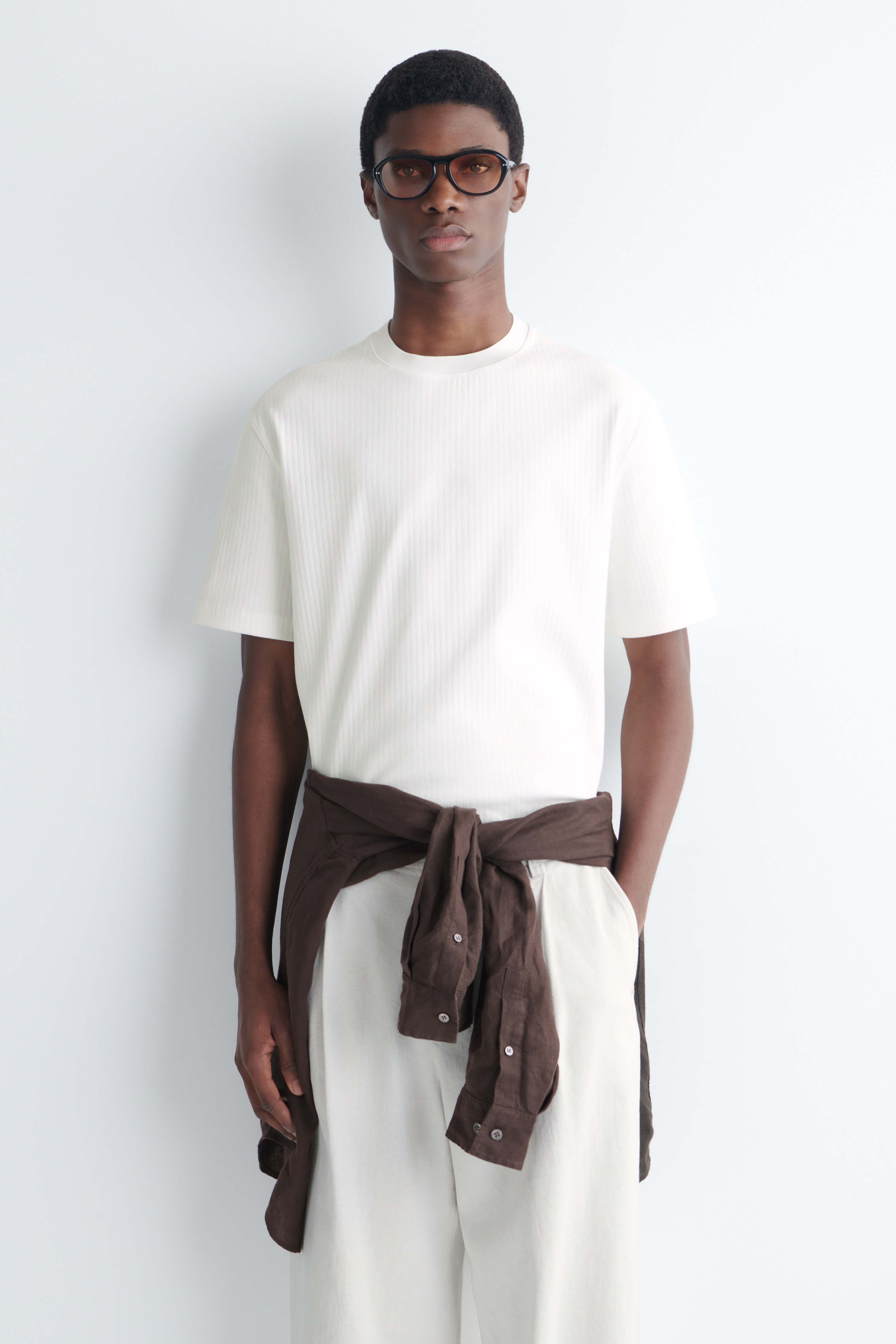 T-SHIRT IN JERSEY A COSTE - BIANCO/BLU NAVY