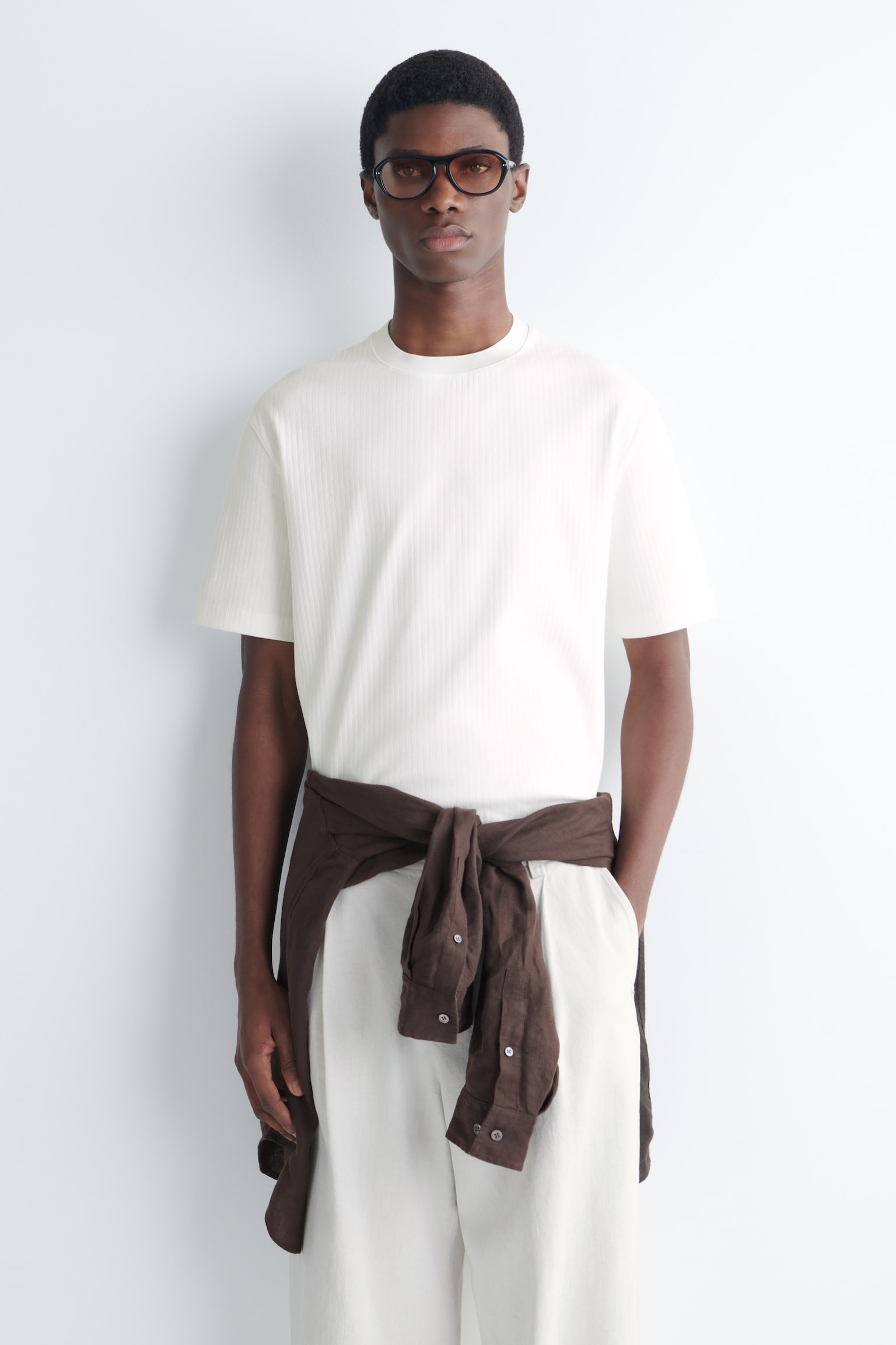 RIBBET JERSEY T-SHIRT - HVID/MARINEBLÅ - 1