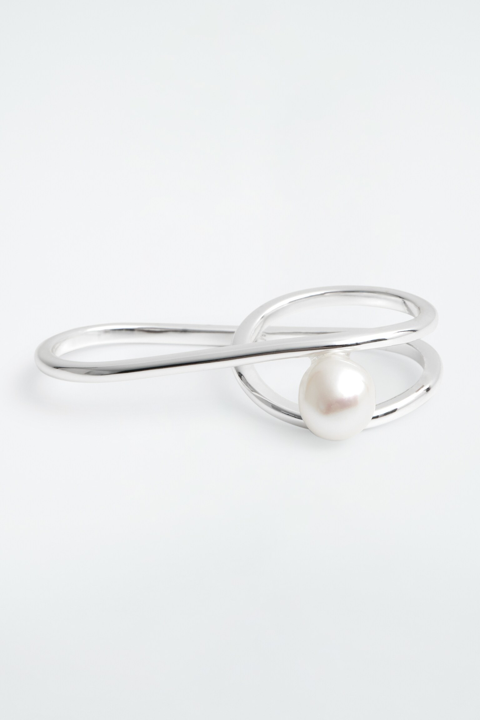 COILED FRESHWATER PEARL DOUBLE RING - SILVER - 2