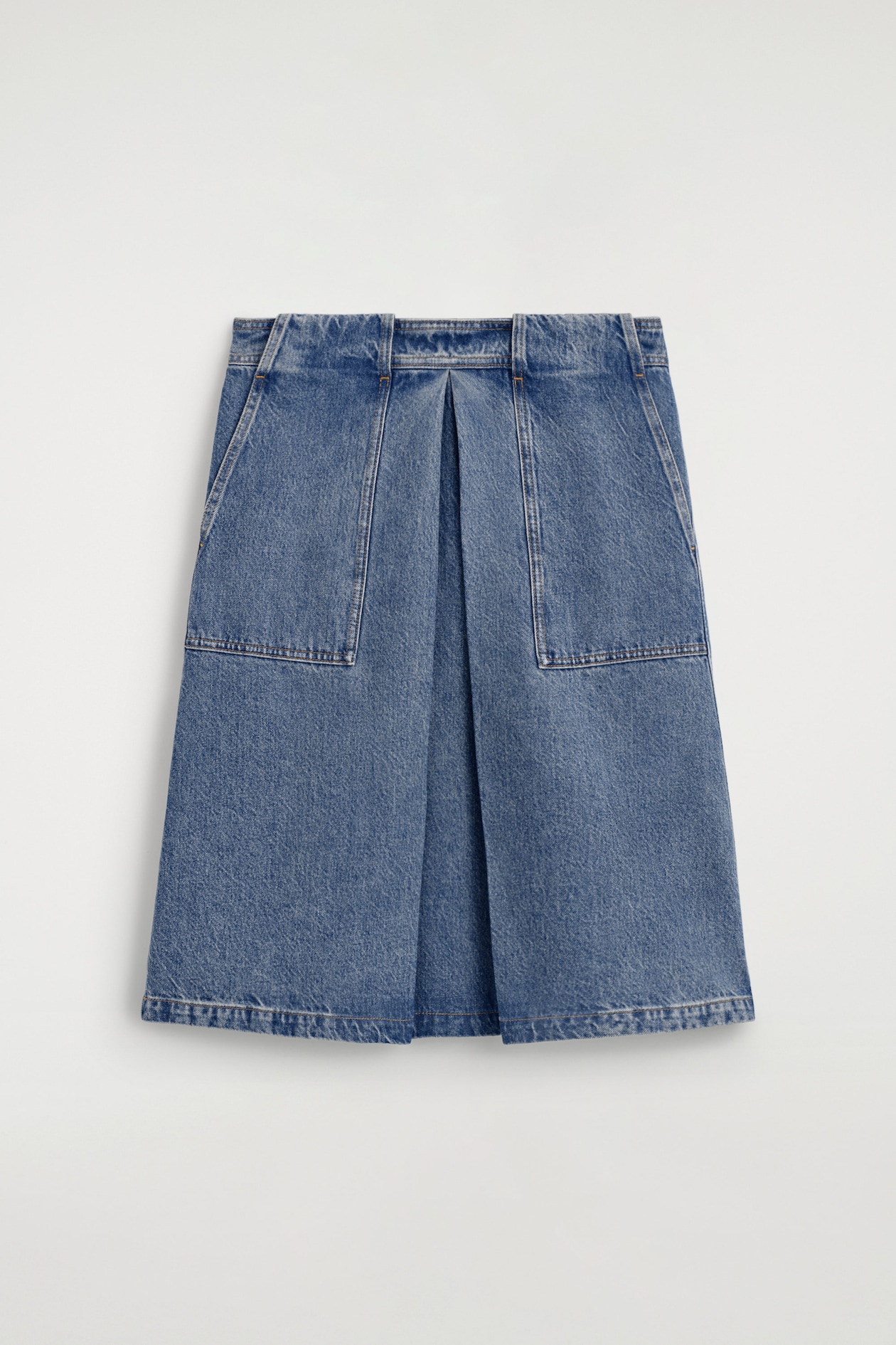 DENIM A-LINE UTILITY SKIRT — BLUE