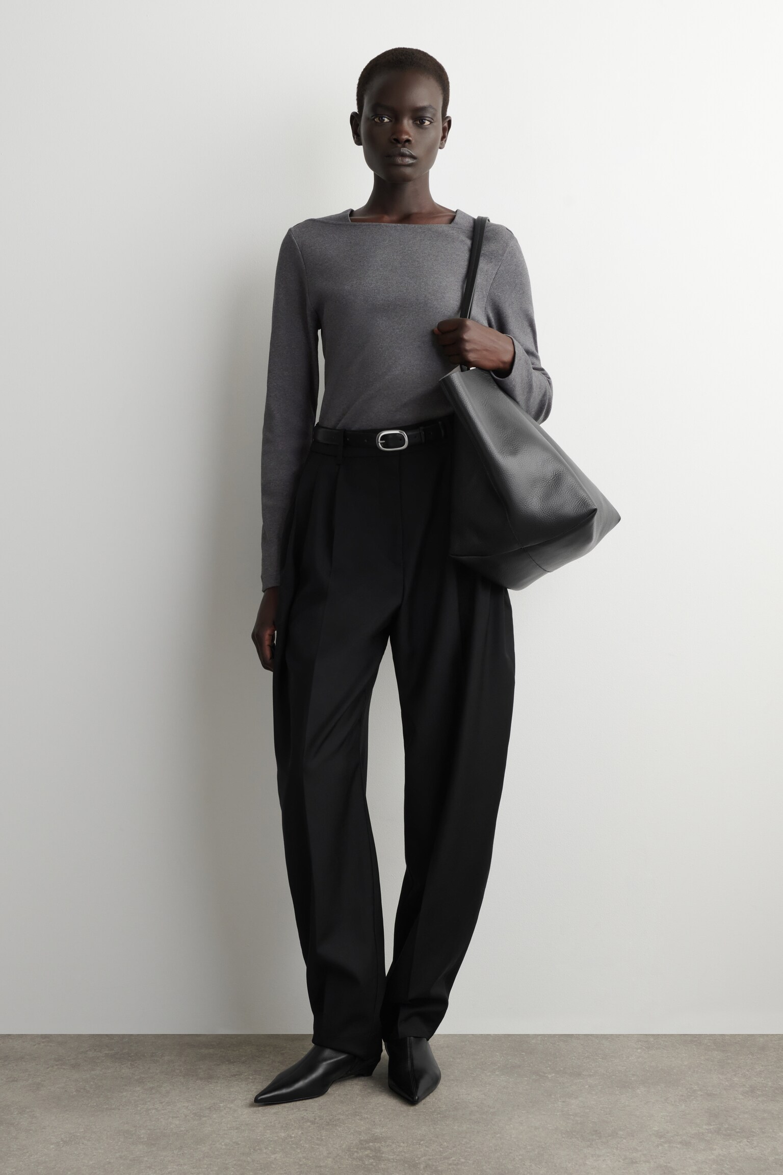 COTTON-JERSEY LONG-SLEEVED TOP - DARK GREY/ECRU - 3