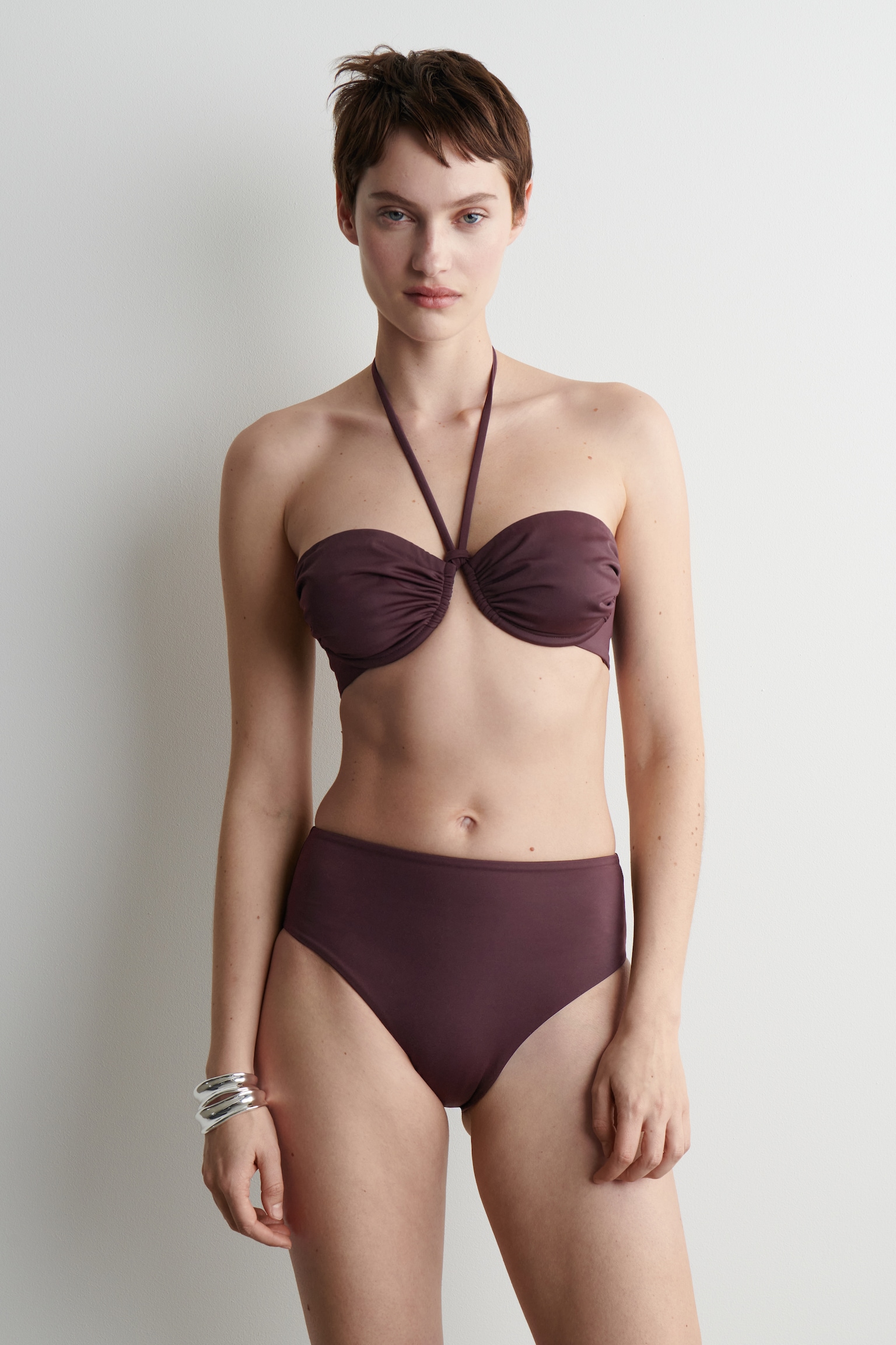 HAUT DE BIKINI FRONCÉ ARMATURES ET ENCOLURE LICOU - BORDEAUX