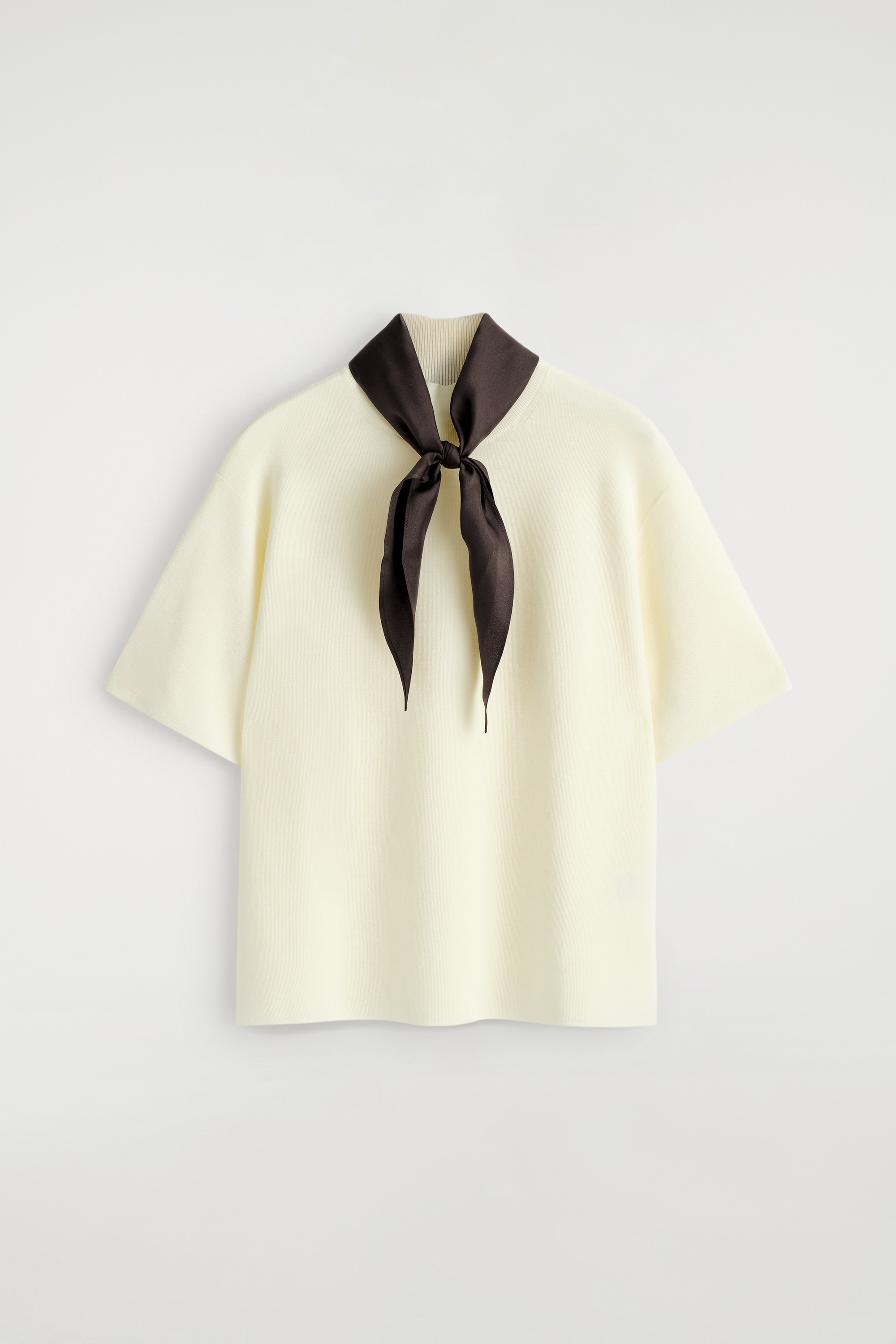 T-SHIRT À DÉTAIL FOULARD EN LAINE MÉRINOS - IVOIRE / CHOCOLAT/BLACK / GREEN