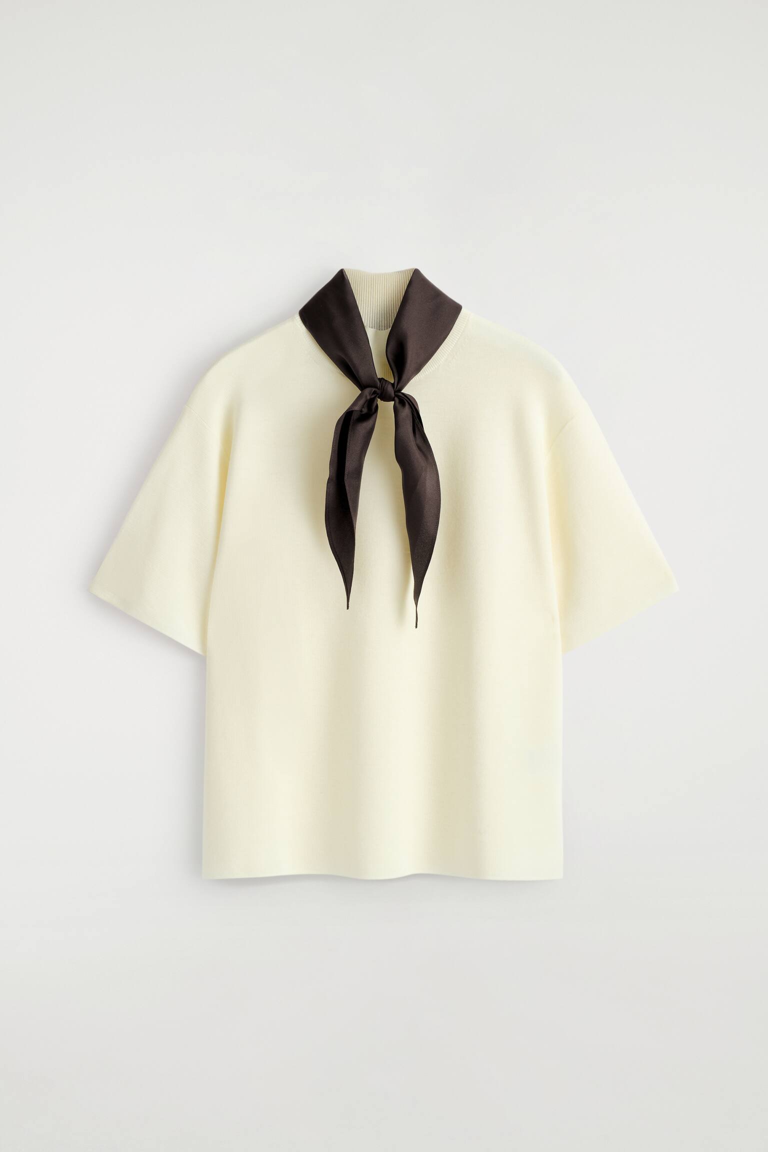 Camiseta em lã merino com detalhe em lenço - Marfim / Chocolate/BLACK / GREEN - 2