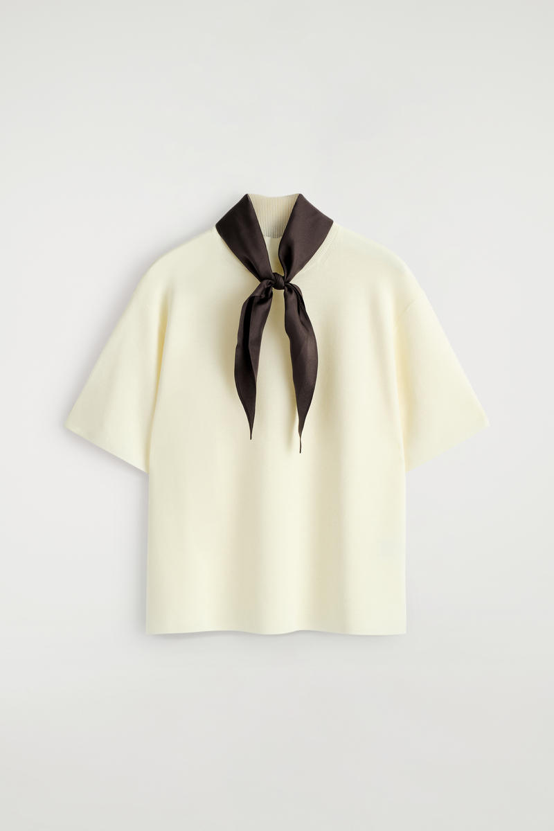 Scarf-Detail Merino Wool T-Shirt