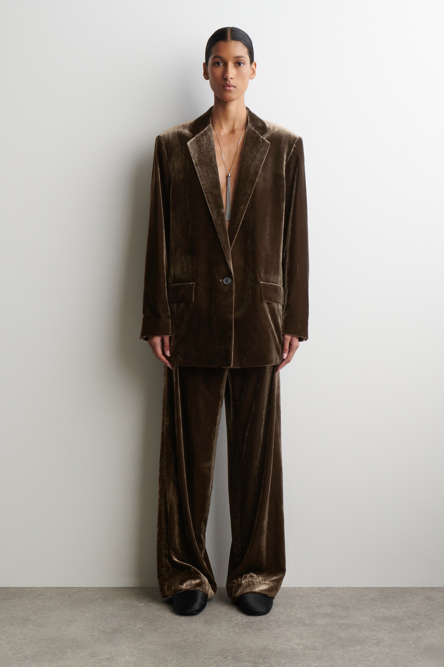BLAZER BOUTONNAGE SIMPLE EN VELOURS - BRUN - 5