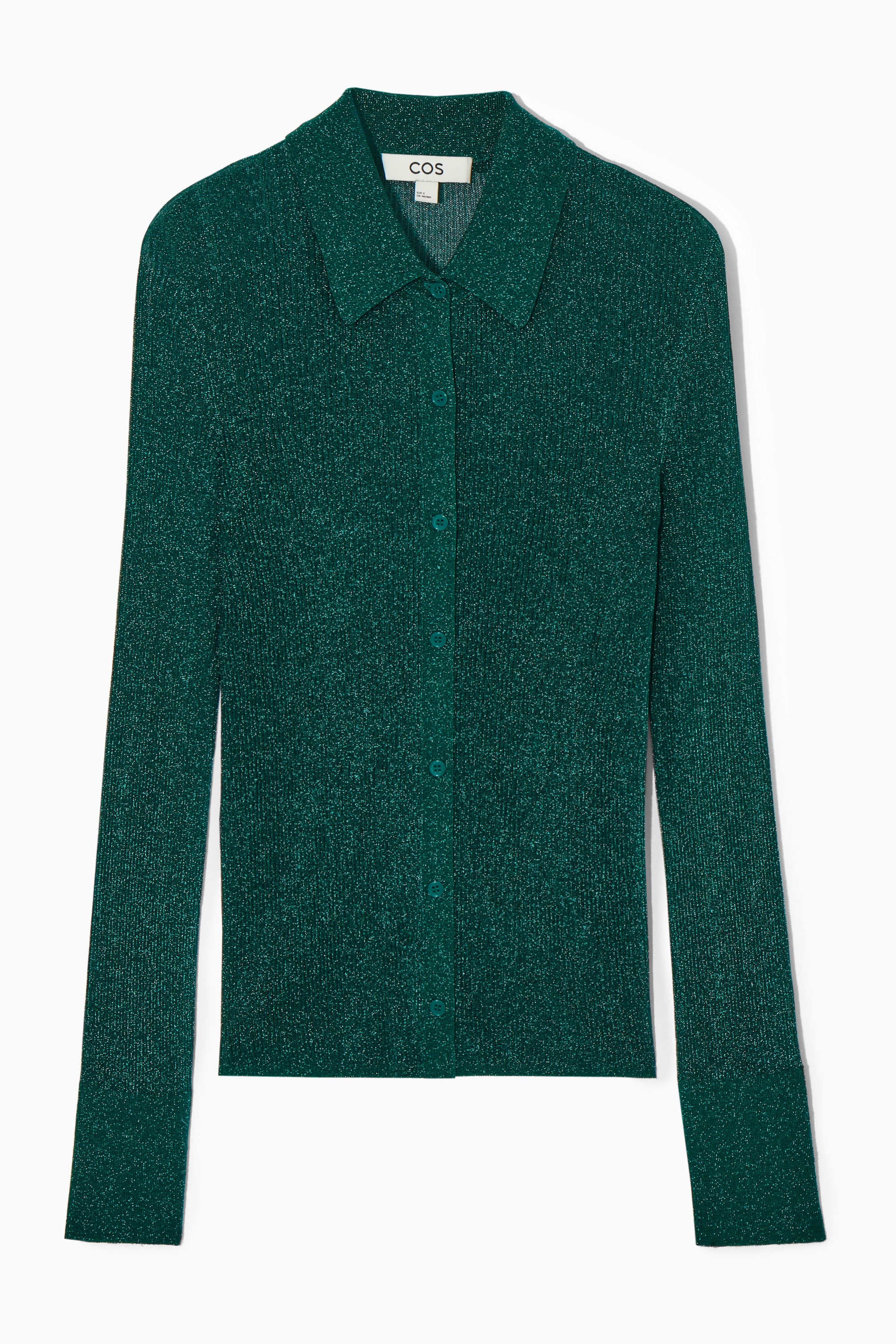 売れ筋商品|||リズム カットソー トップス レディース er Collared Knit Shirt - Women's Chocolate SPARKLY RIBBED-KNIT SHIRT - DARK GREEN | COS