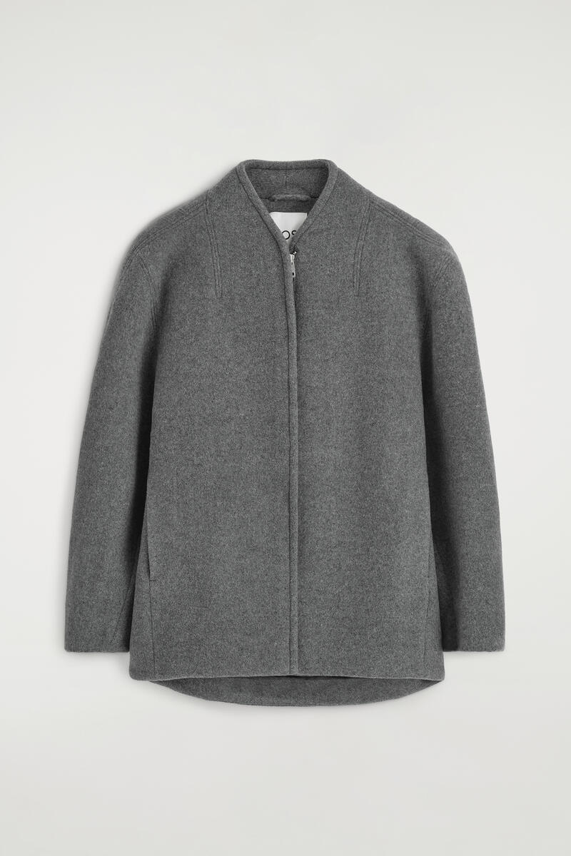 Sculpted Wool-Blend Zip-Up Jacket