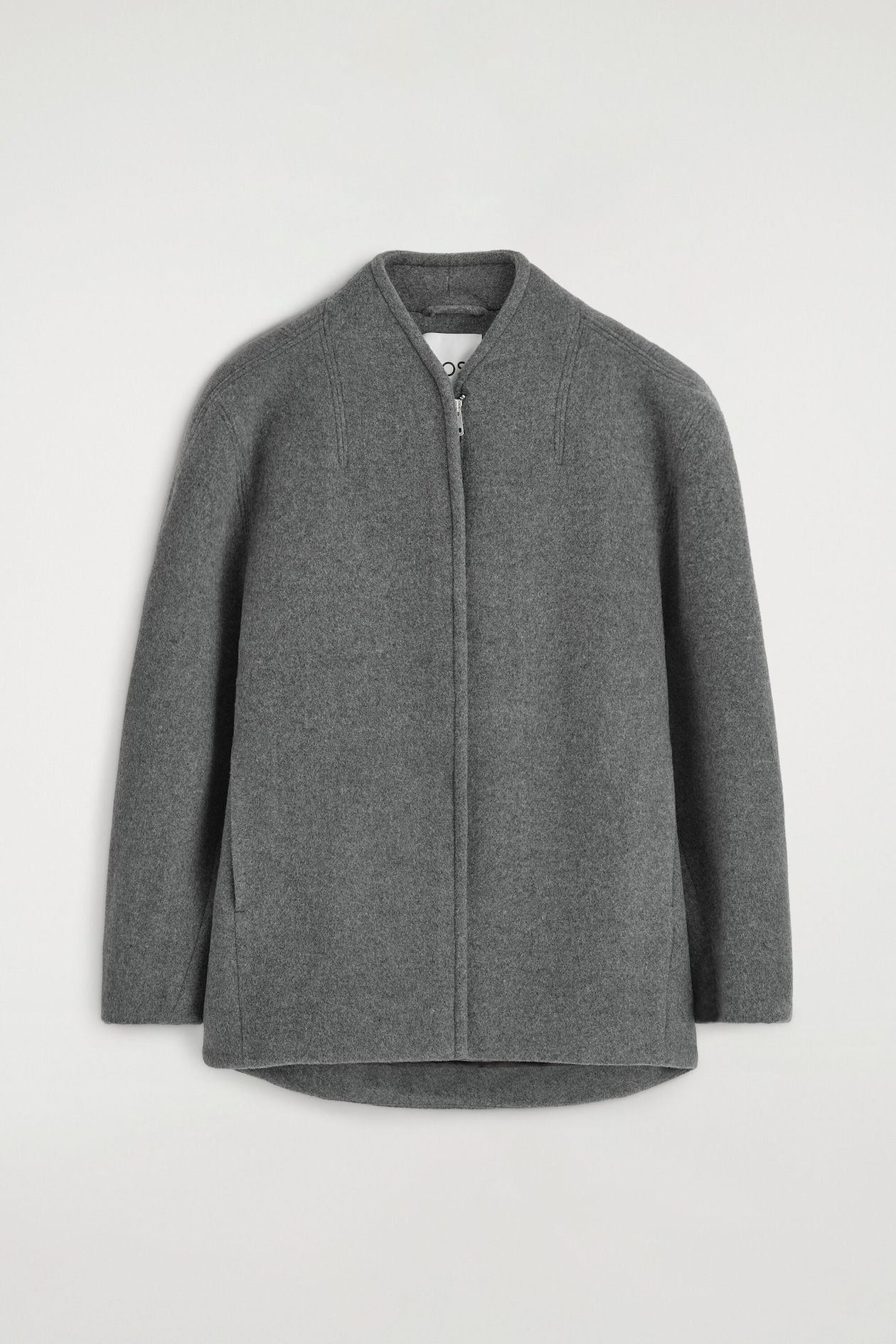 SCULPTED WOOL-BLEND ZIP-UP JACKET — GRAY