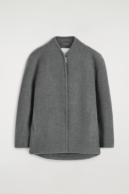 SCULPTED WOOL-BLEND ZIP-UP JACKET — GRAY 9